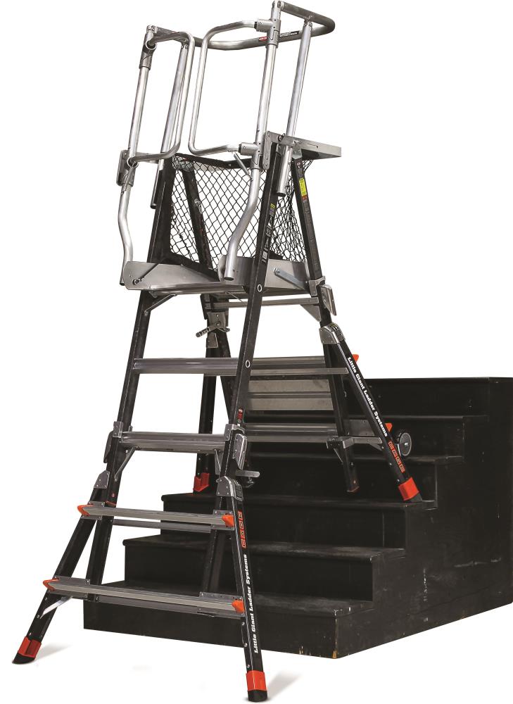 Escalera de plataforma telescópica ajustable con jaula de seguridad, modelo M3, de 5 pies (altura de alcance de 11.5 pies), de fibra de vidrio Tipo 1AA con capacidad de carga de 375 lbs. - 18503-240