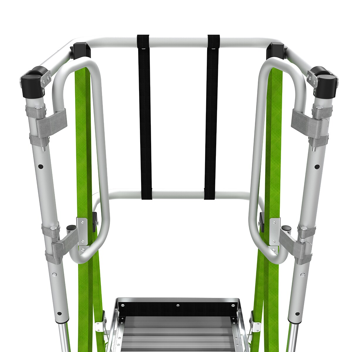 Escalerilla con jaula de seguridad Little Giant Ladders 1.55 m (3.69 m de altura) Tipo 1AA de fibra de vidrio - Capacidad de carga de 375 lbs. Escalerilla de plataforma 19706-146