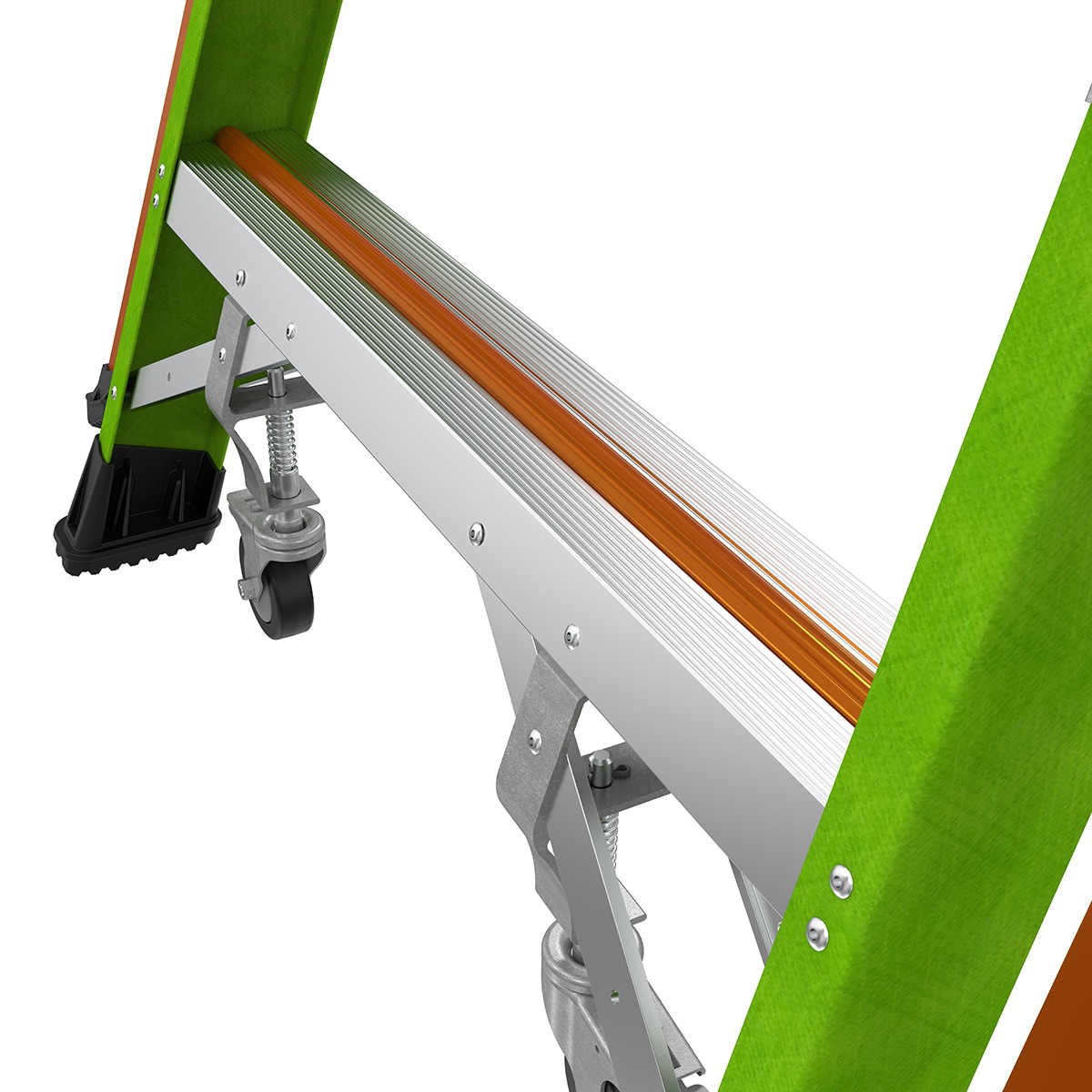 Escalerilla con jaula de seguridad Little Giant Ladders 1.55 m (3.69 m de altura) Tipo 1AA de fibra de vidrio - Capacidad de carga de 375 lbs. Escalerilla de plataforma 19706-146