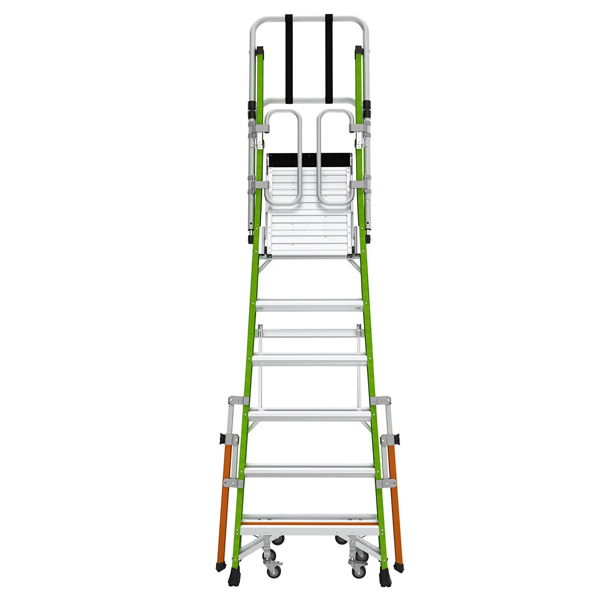 Escalerilla con jaula de seguridad Little Giant Ladders 1.55 m (3.69 m de altura) Tipo 1AA de fibra de vidrio - Capacidad de carga de 375 lbs. Escalerilla de plataforma 19706-146