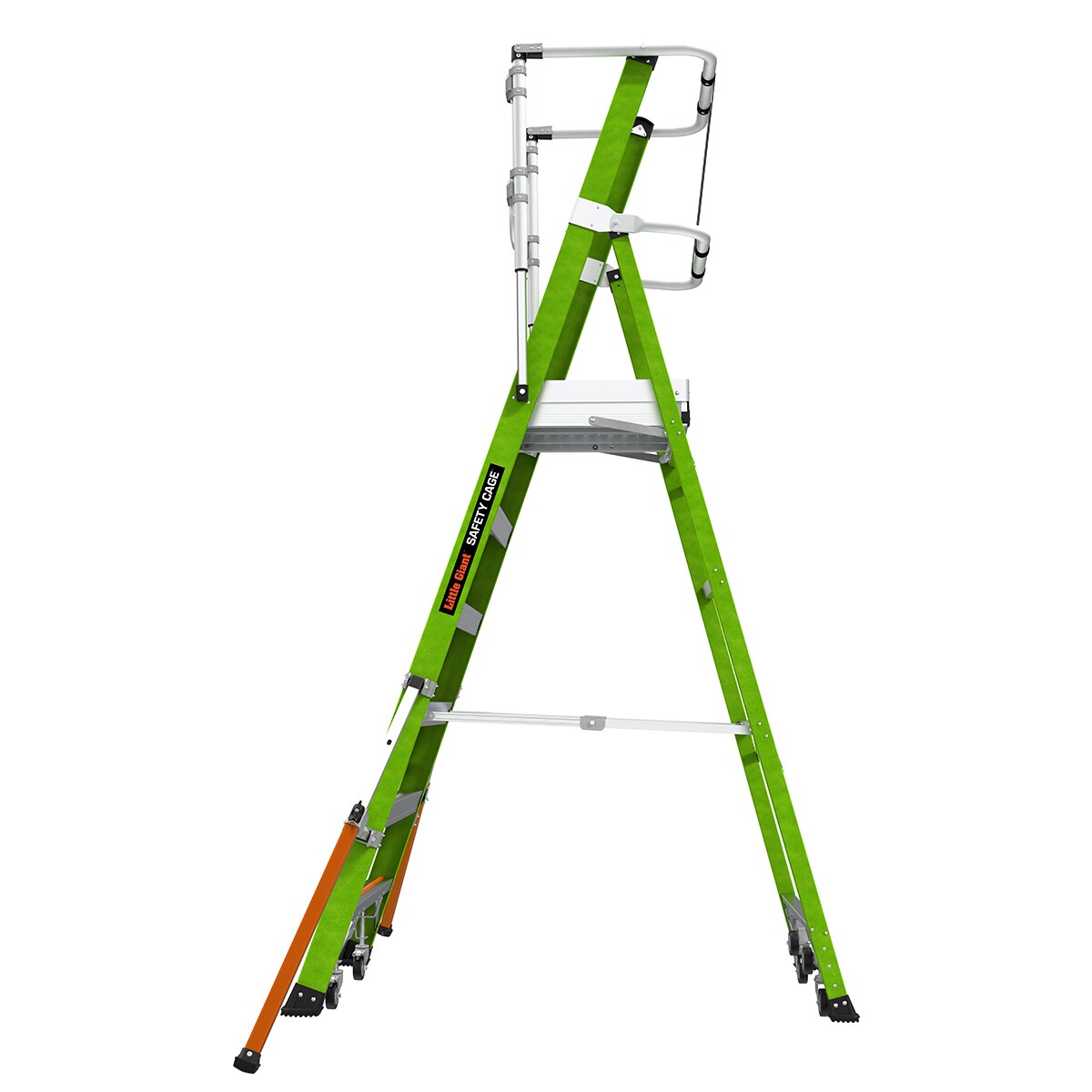 Escalerilla con jaula de seguridad Little Giant Ladders 1.55 m (3.69 m de altura) Tipo 1AA de fibra de vidrio - Capacidad de carga de 375 lbs. Escalerilla de plataforma 19706-146