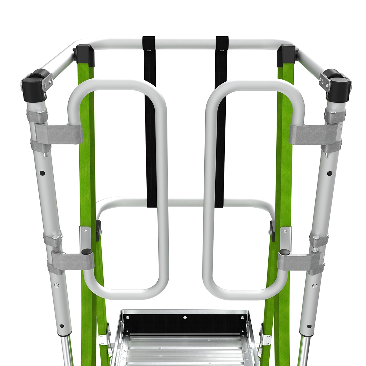 Escalerilla con jaula de seguridad Little Giant Ladders 1.55 m (3.69 m de altura) Tipo 1AA de fibra de vidrio - Capacidad de carga de 375 lbs. Escalerilla de plataforma 19706-146