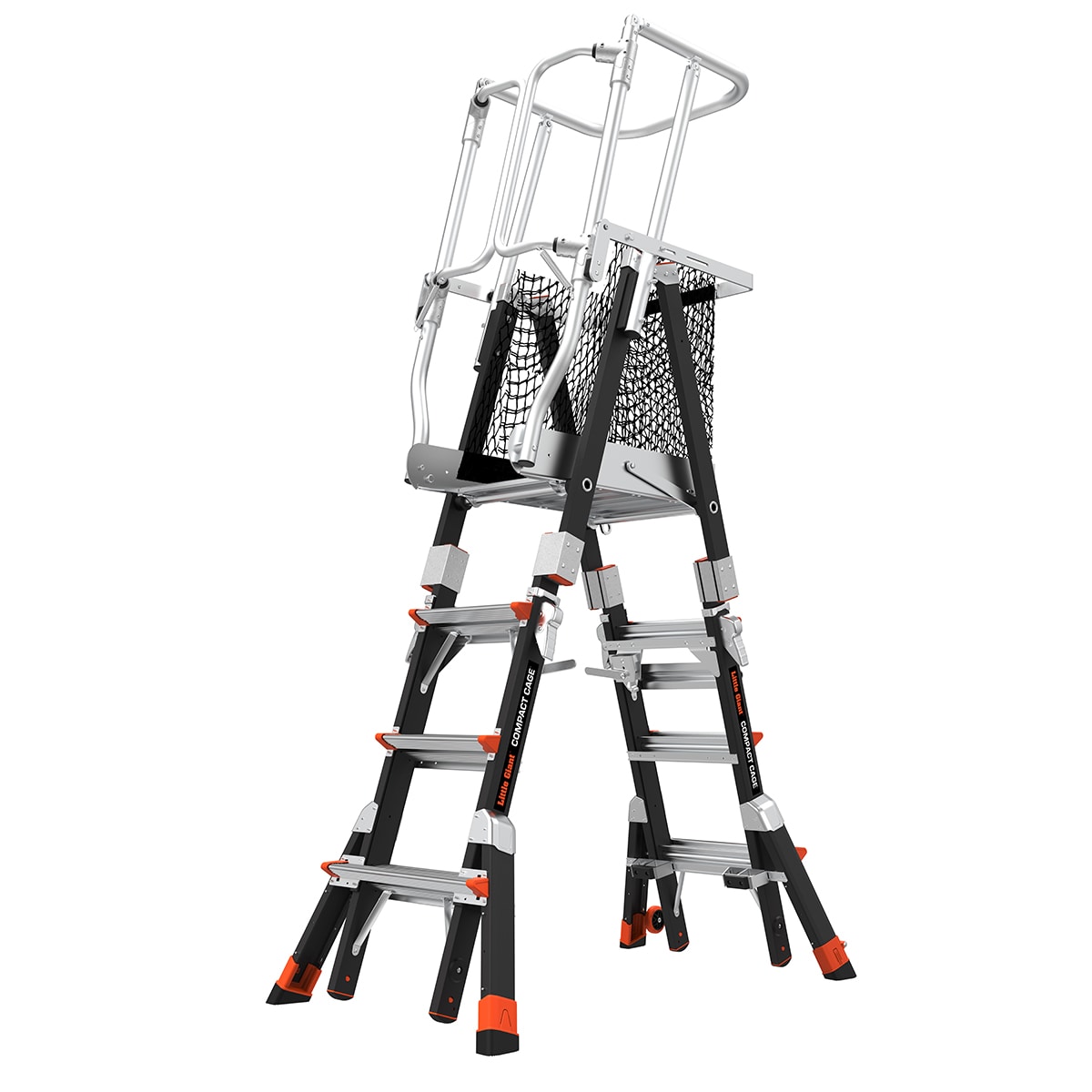 Escaleras Little Giant Compact Cage 6-pies (12.3-pies de altura) de Fibra de Vidrio Tipo 1AA - Capacidad de Carga de 375 lbs. Escalera de Plataforma Telescópica 19504