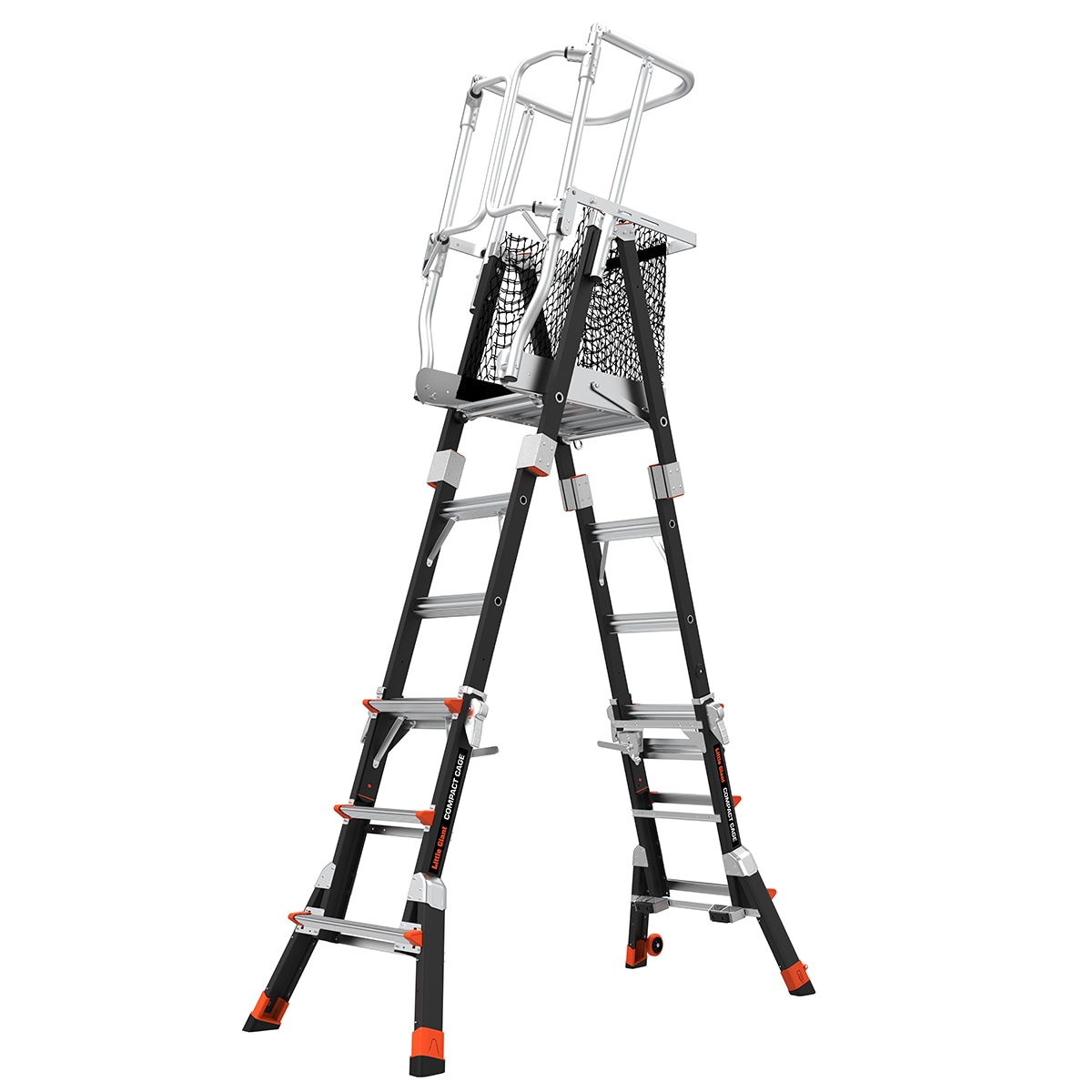 Escaleras Little Giant Compact Cage 6-pies (12.3-pies de altura) de Fibra de Vidrio Tipo 1AA - Capacidad de Carga de 375 lbs. Escalera de Plataforma Telescópica 19504
