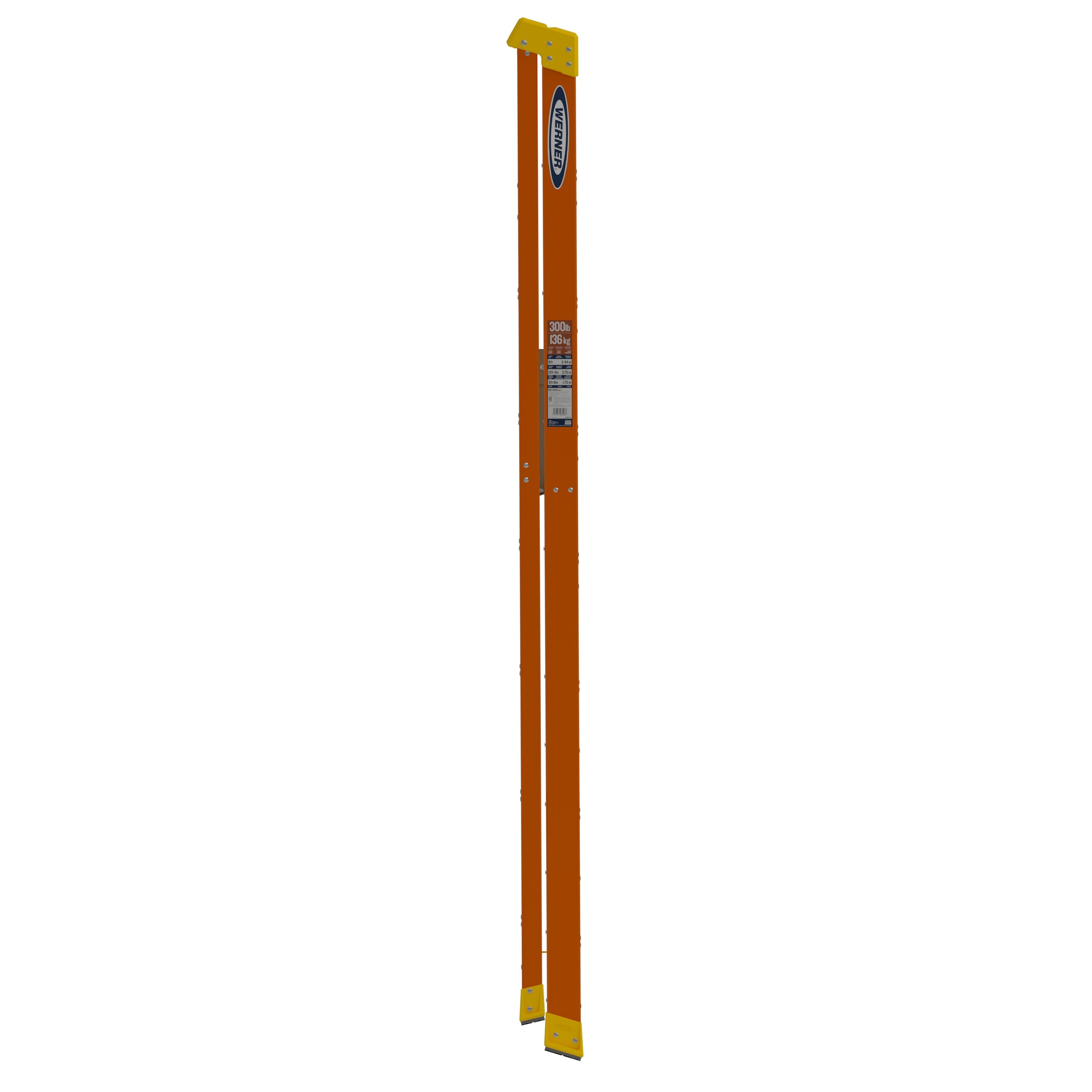 Escalera de fibra de vidrio tipo 1A de 8 pies (altura de alcance de 12 pies) Werner NXT1A con capacidad de carga de 300 libras.