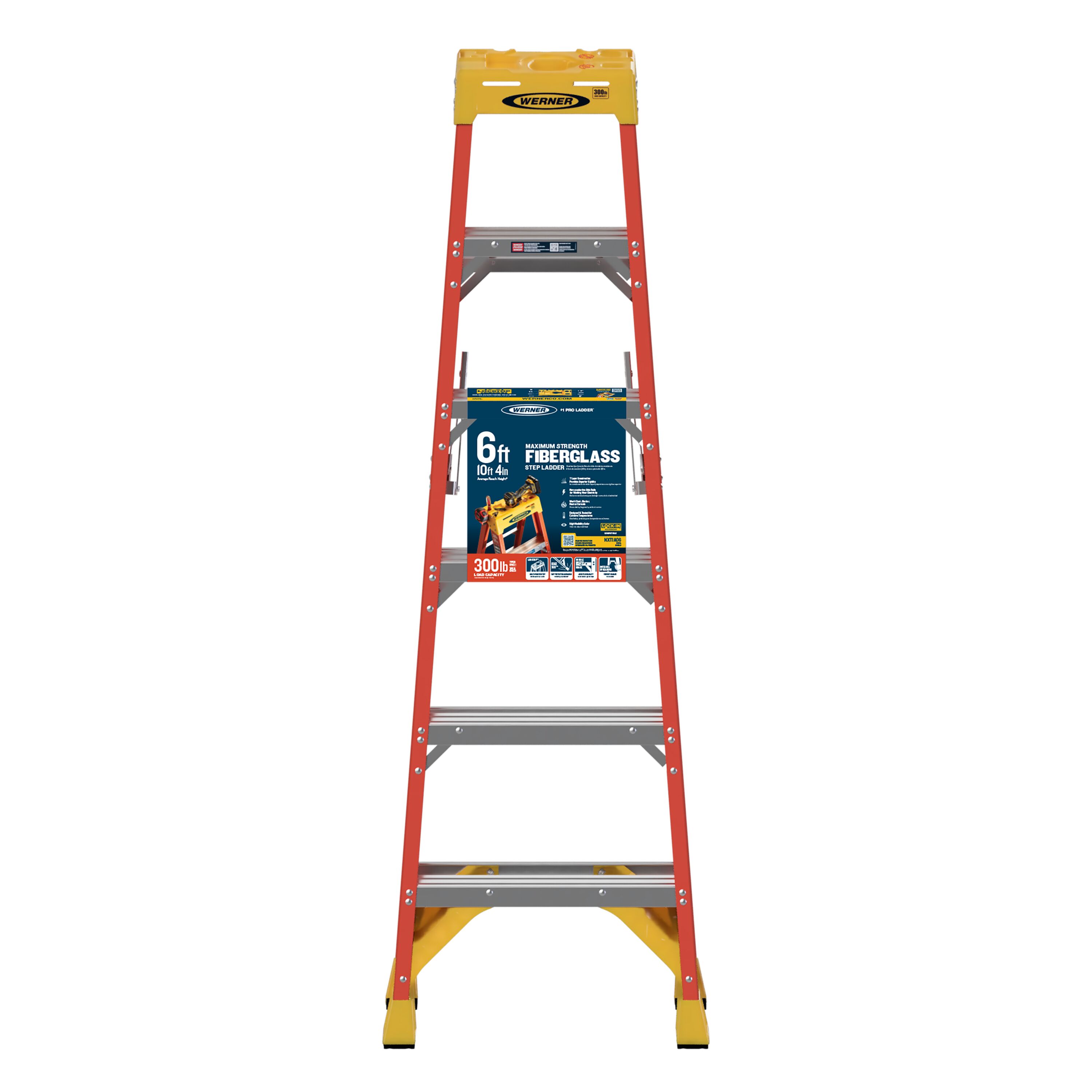 Escalera de fibra de vidrio de 6 pies (10 pies de alcance) Tipo 1A de Werner con capacidad de carga de 300 lbs. NXT1A06