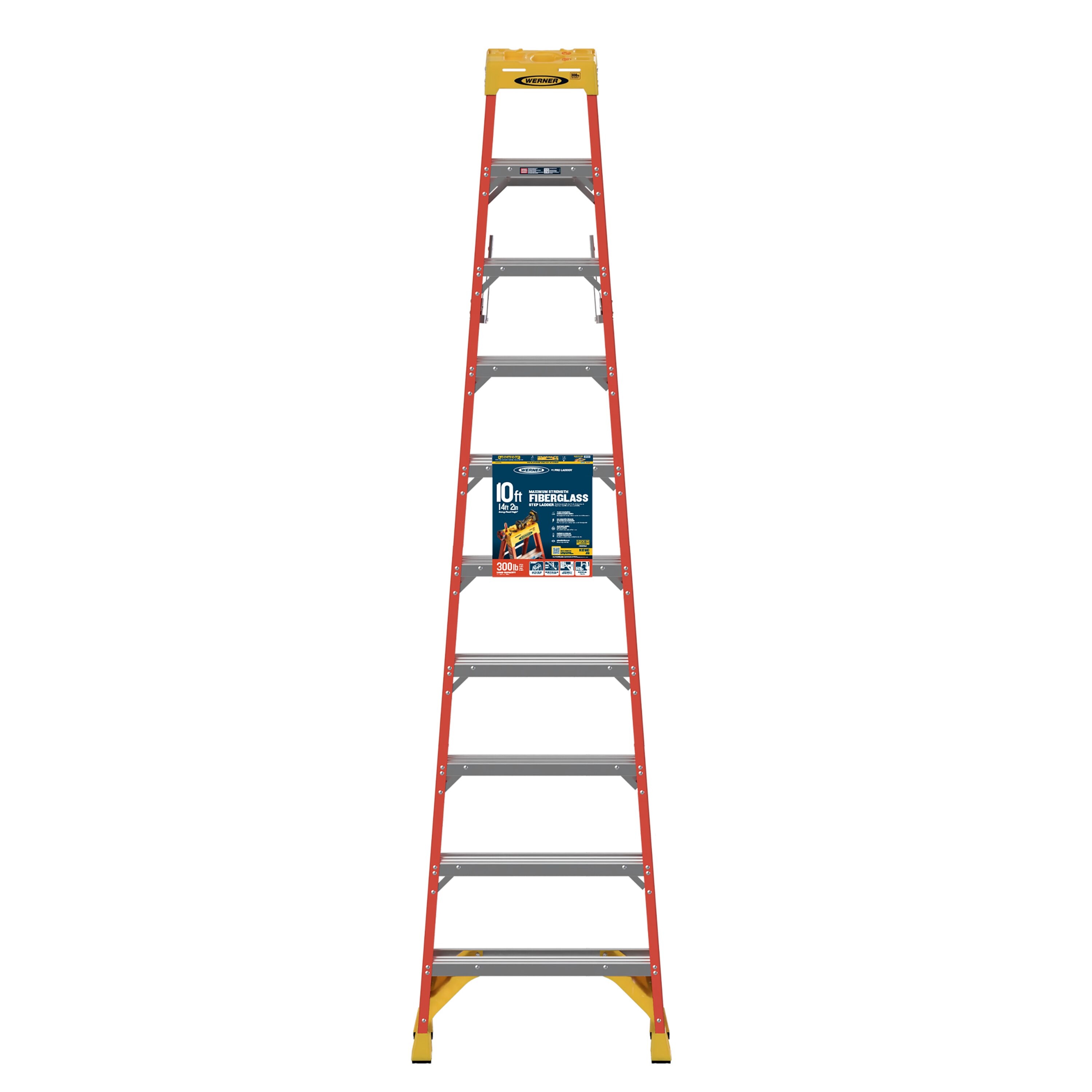 Escalera de fibra de vidrio tipo 1A de 10 pies (altura de alcance de 14 pies) con capacidad de carga de 300 lb Werner NXT1A10