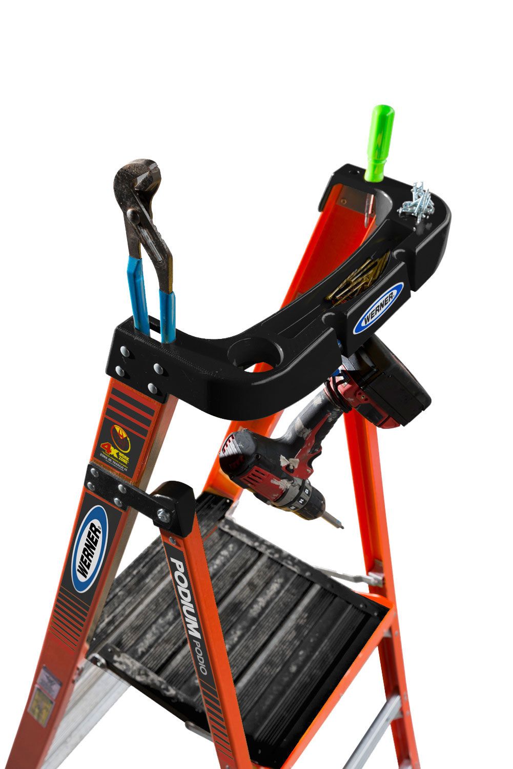 Escalera de plataforma fibra de vidrio de 12 pies (altura de alcance de 16 pies) Tipo 1A con capacidad de carga de 300 lbs. Modelo PDIA10