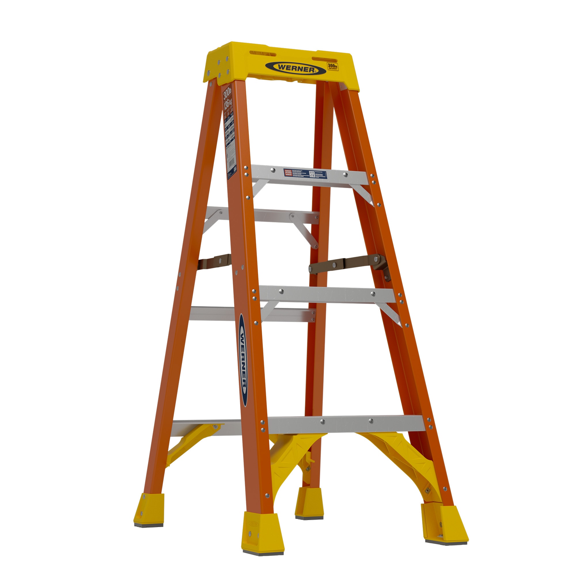 Escalera de fibra de vidrio tipo 1A de 4 pies (altura de alcance de 8 pies) Werner NXT1A - Capacidad de carga de 300 lbs.
