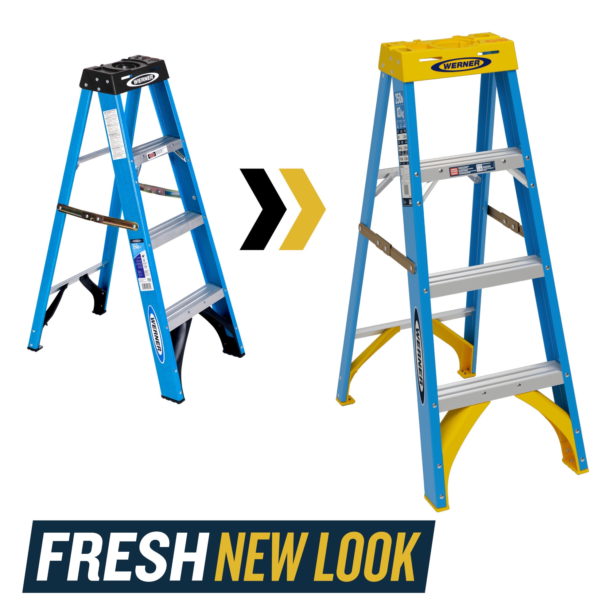 Escalera de tijera de fibra de vidrio de 4 pies (altura de alcance de 8 pies) tipo 1 - Capacidad de carga de 250 lbs. Modelo FS104