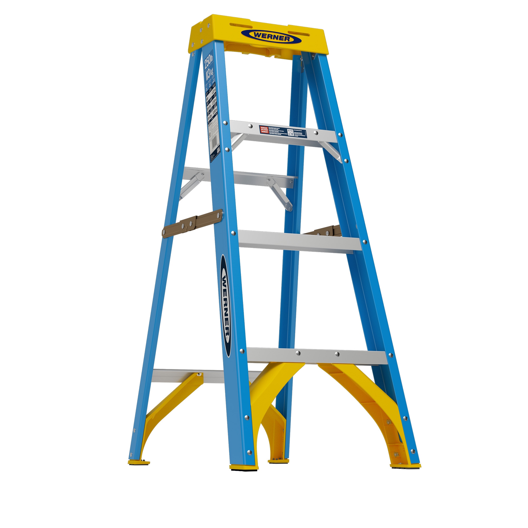 Escalera de tijera de fibra de vidrio de 4 pies (altura de alcance de 8 pies) tipo 1 - Capacidad de carga de 250 lbs. Modelo FS104