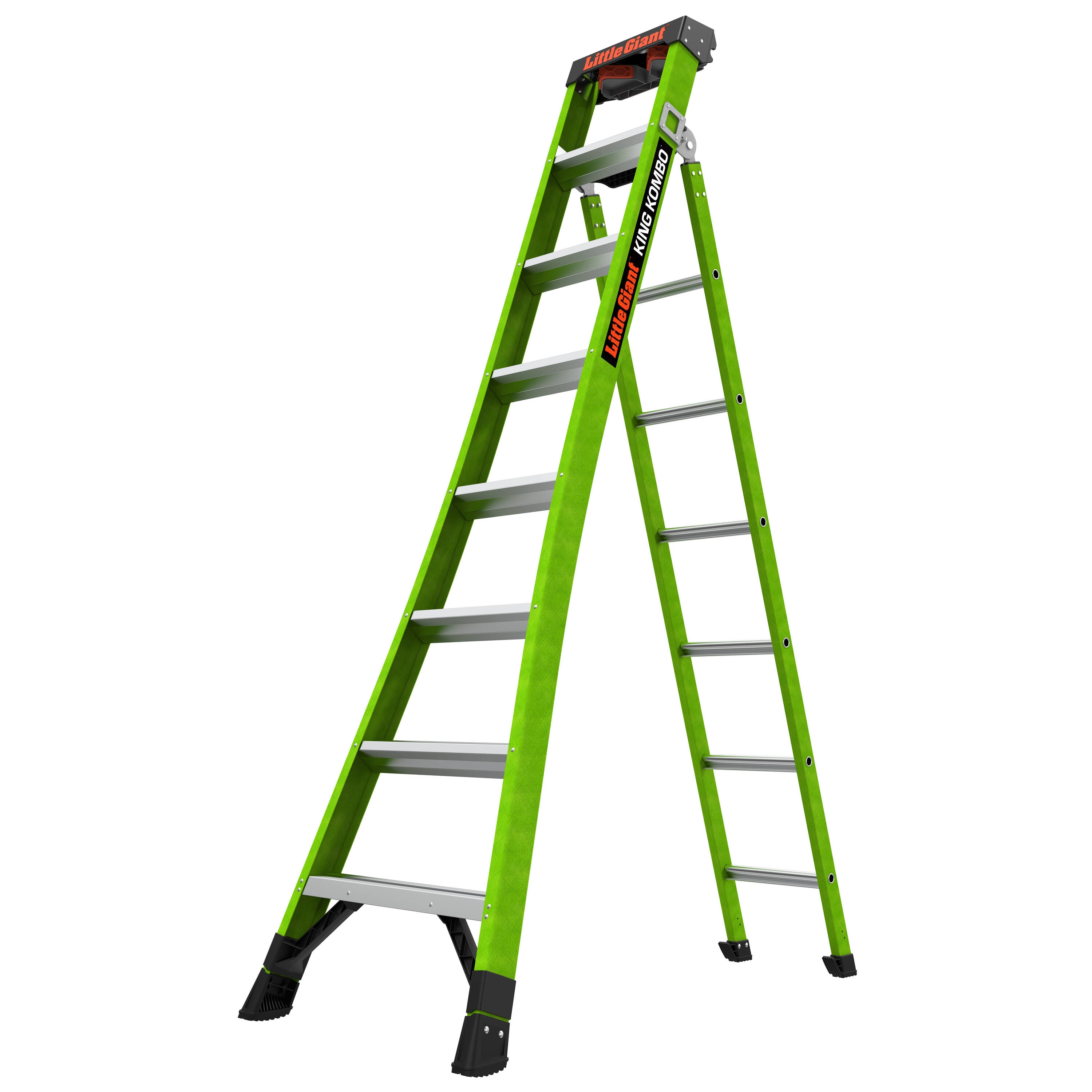 Escalera tipo 1AA de fibra de vidrio King Kombo 2.0 Pro M8 3 en 1 de Little Giant Ladders, 8 pies (altura máxima de 17.2 pies) con capacidad de carga de 375 libras. ¡La solución perfecta para todas tus necesidades de escalada!