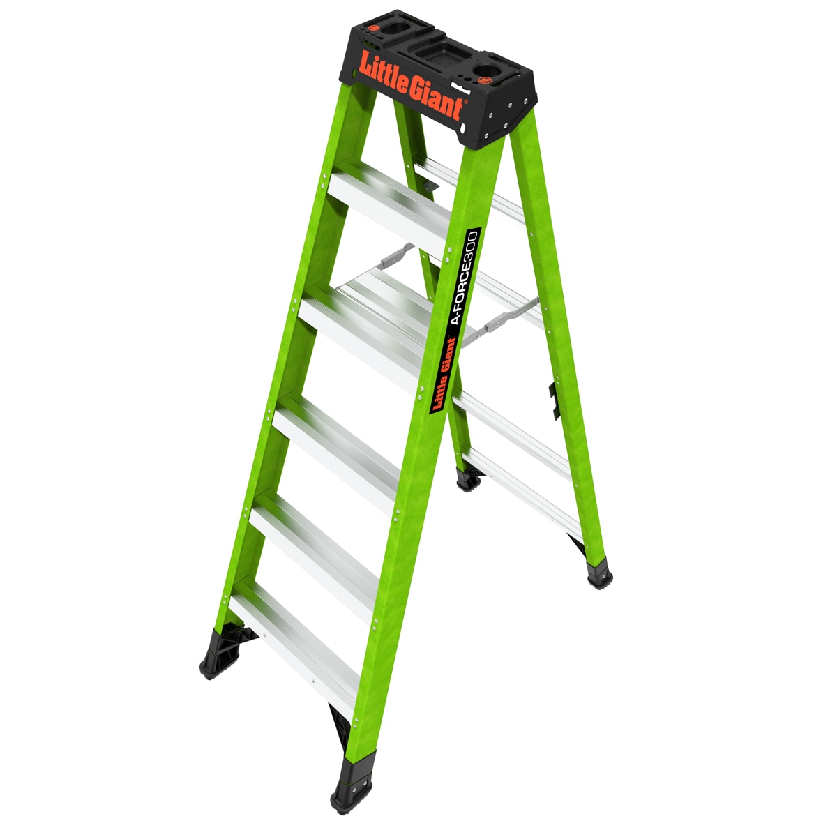 Escalerilla Little Giant A-Force300 de 6 pies (altura alcanzada de 10.3 pies) de fibra de vidrio Tipo 1A - Capacidad de carga de 300 libras. Escalera de 6 peldaños 15796-002.