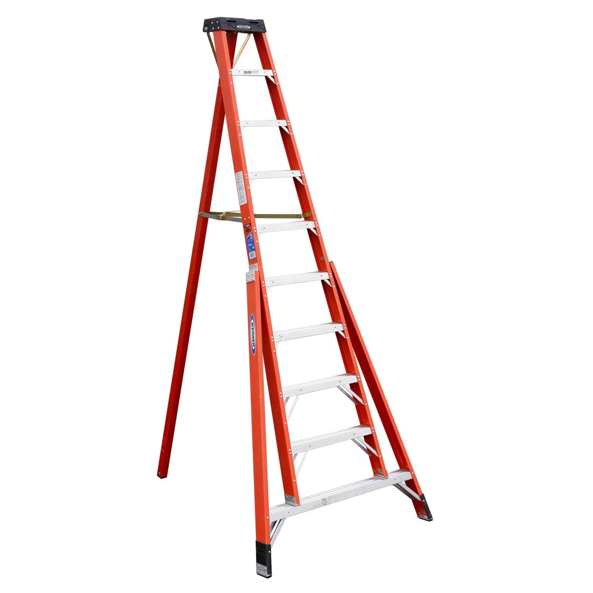 Escalera trípode FTP6200 de fibra de vidrio de 10 pies (altura de alcance de 14 pies) tipo 1A con capacidad de carga de 300 libras FTP6210
