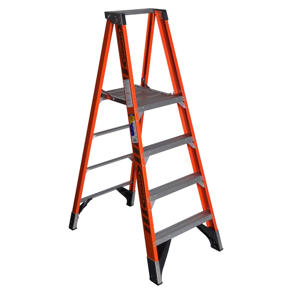 Escalera plataforma de fibra de vidrio de 6 pies (10 pies de altura de alcance) tipo 1AA con capacidad de carga de 375 libras modelo P7404 de Werner