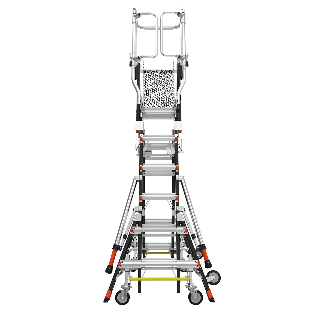 Escalera Telescópica de Plataforma Compacta con Jaula de Seguridad de 6 pies (16.1 pies de altura de alcance) Tipo 1AA de Fibra de Vidrio - Capacidad de Carga de 375 lbs.