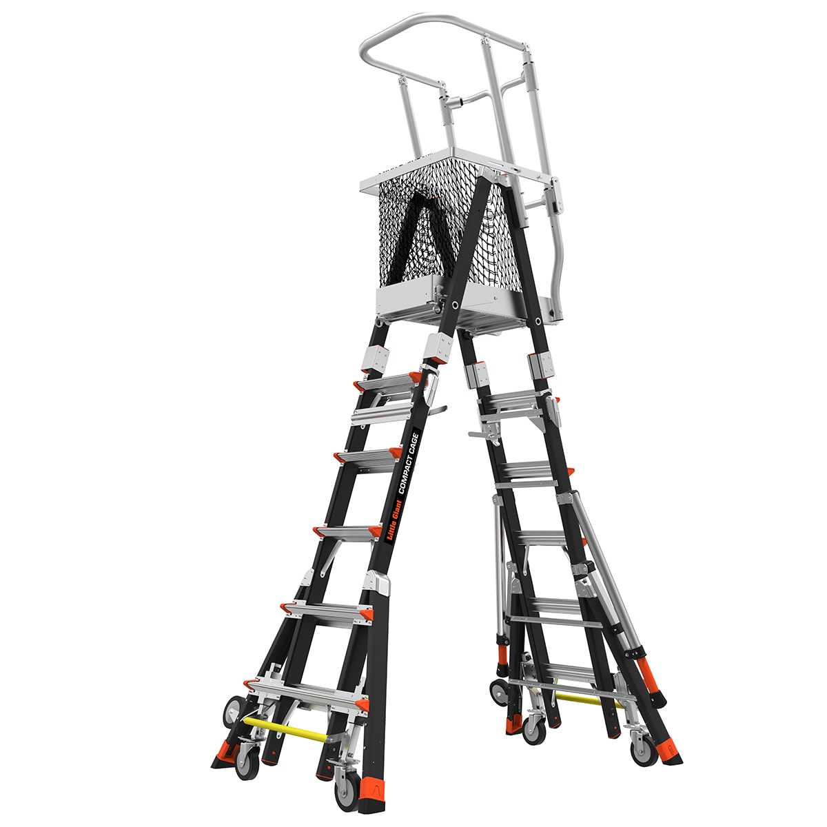 Escalera Telescópica de Plataforma Compacta con Jaula de Seguridad de 6 pies (16.1 pies de altura de alcance) Tipo 1AA de Fibra de Vidrio - Capacidad de Carga de 375 lbs.
