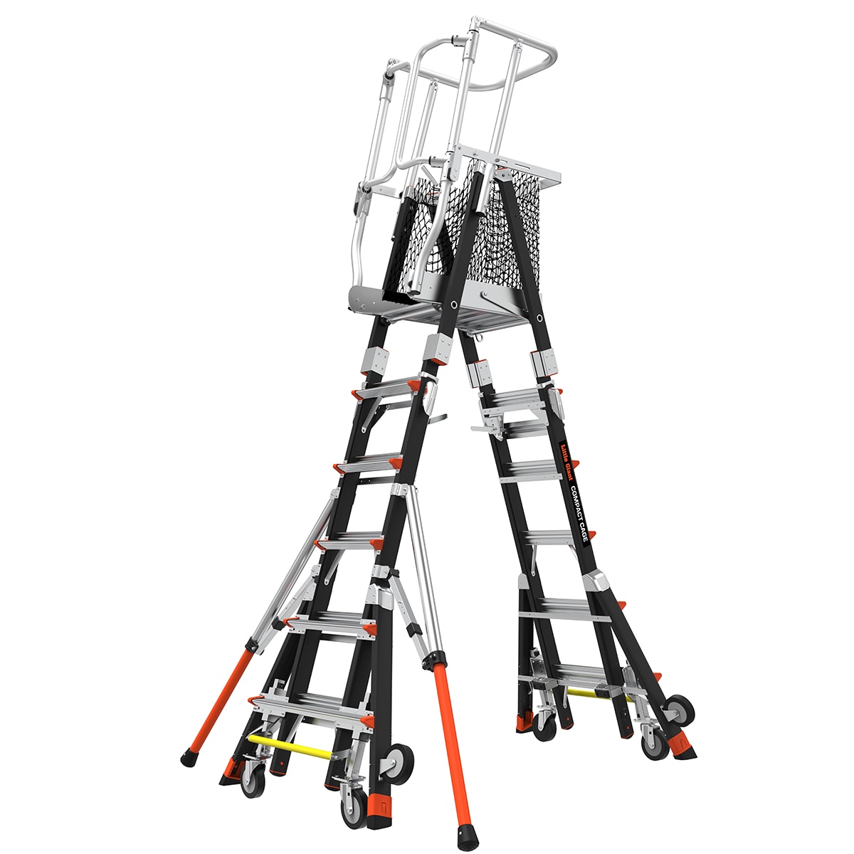 Escalera Telescópica de Plataforma Compacta con Jaula de Seguridad de 6 pies (16.1 pies de altura de alcance) Tipo 1AA de Fibra de Vidrio - Capacidad de Carga de 375 lbs.
