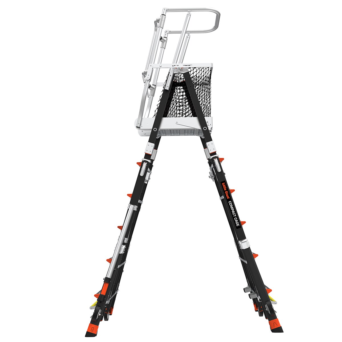 Escalera Telescópica de Plataforma Compacta con Jaula de Seguridad de 6 pies (16.1 pies de altura de alcance) Tipo 1AA de Fibra de Vidrio - Capacidad de Carga de 375 lbs.
