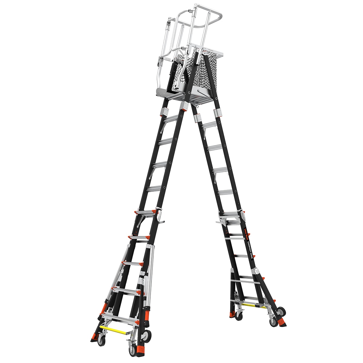Escalera Telescópica de Plataforma Compacta con Jaula de Seguridad de 6 pies (16.1 pies de altura de alcance) Tipo 1AA de Fibra de Vidrio - Capacidad de Carga de 375 lbs.