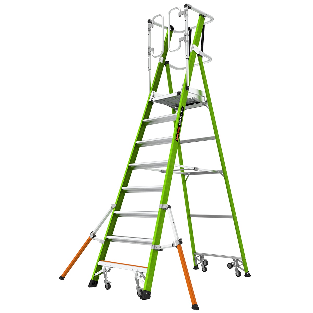 "Escalera de plataforma con jaula de seguridad Little Giant de 8 pies (altura de alcance de 13.11 pies) tipo 1AA de fibra de vidrio - Capacidad de carga de 375 libras"