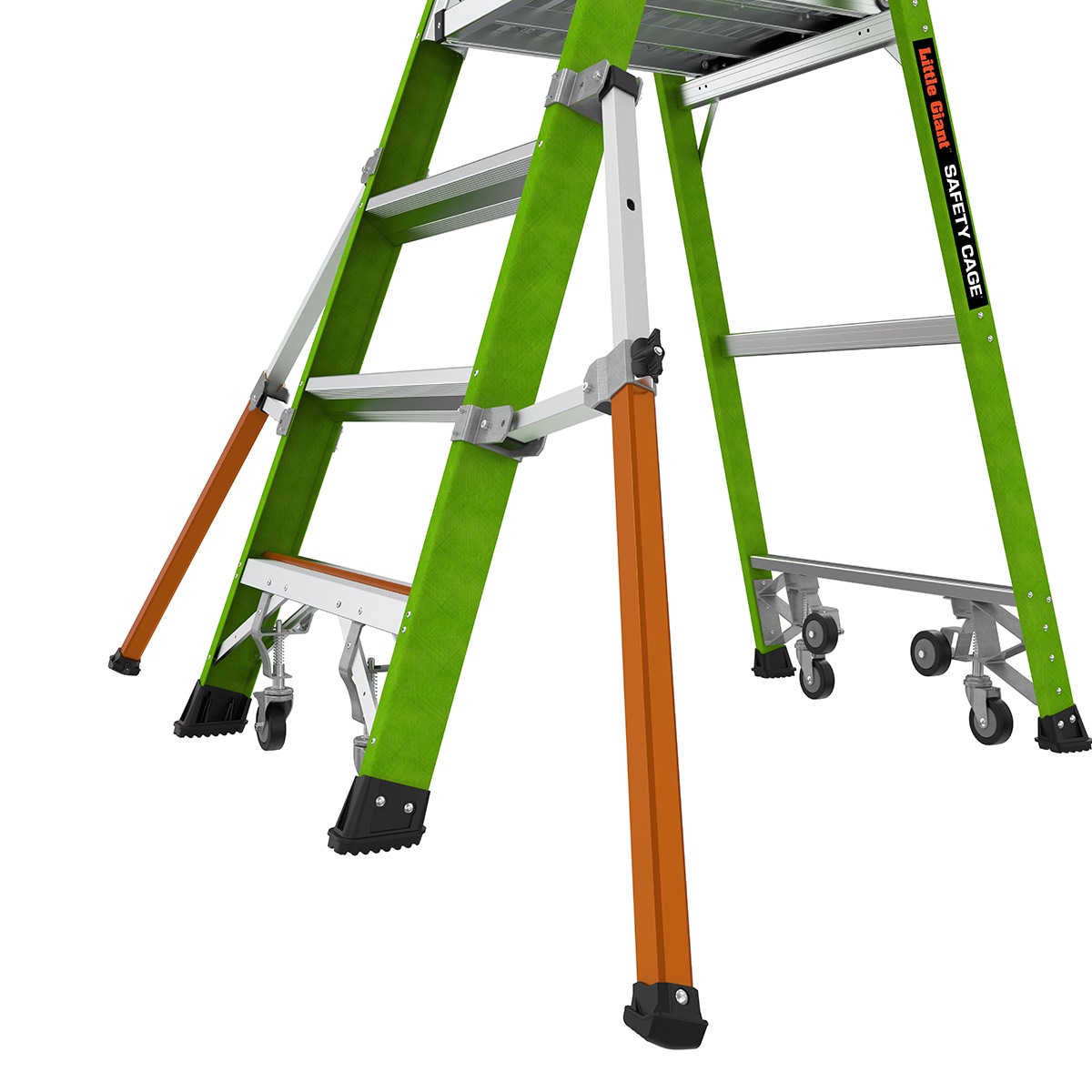 "Escalera de plataforma con jaula de seguridad Little Giant de 8 pies (altura de alcance de 13.11 pies) tipo 1AA de fibra de vidrio - Capacidad de carga de 375 libras"