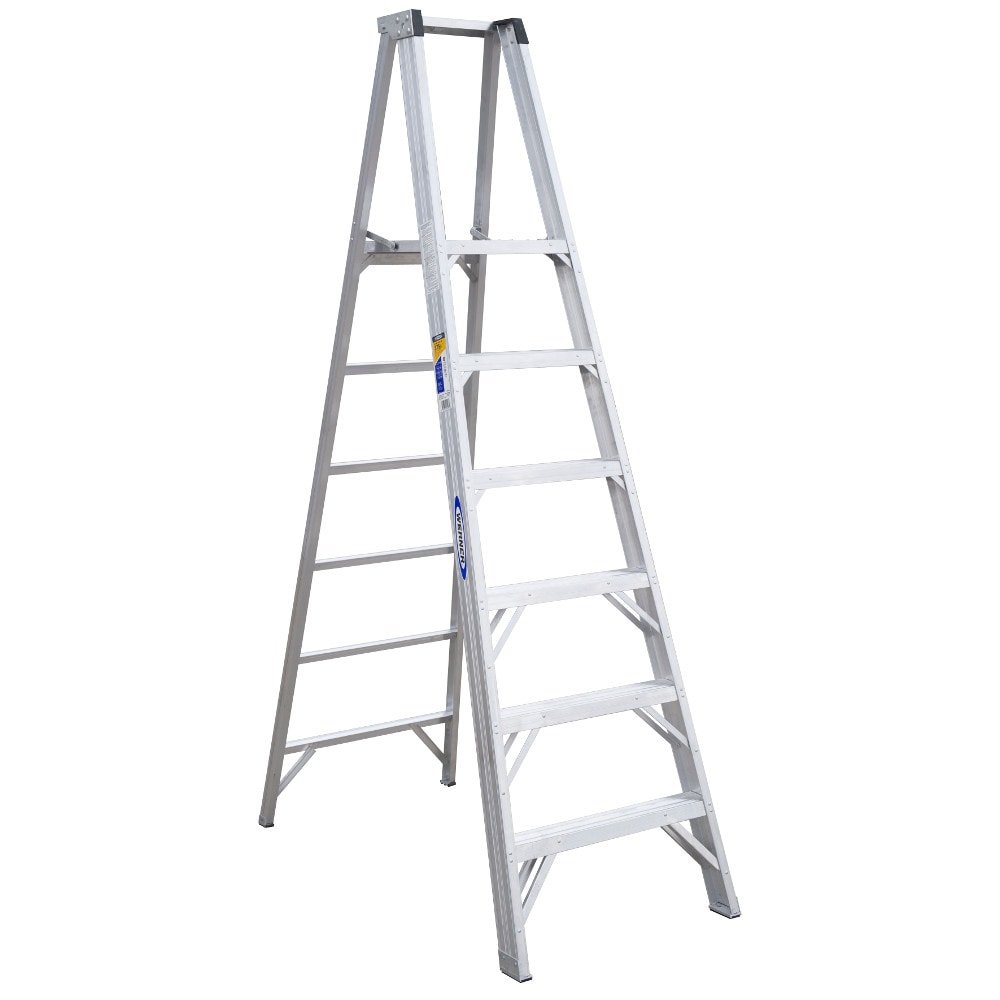 Escalera de plataforma de aluminio tipo 1AA Werner P406 de 8 pies (12 pies de altura máxima) con capacidad de carga de 375 libras.