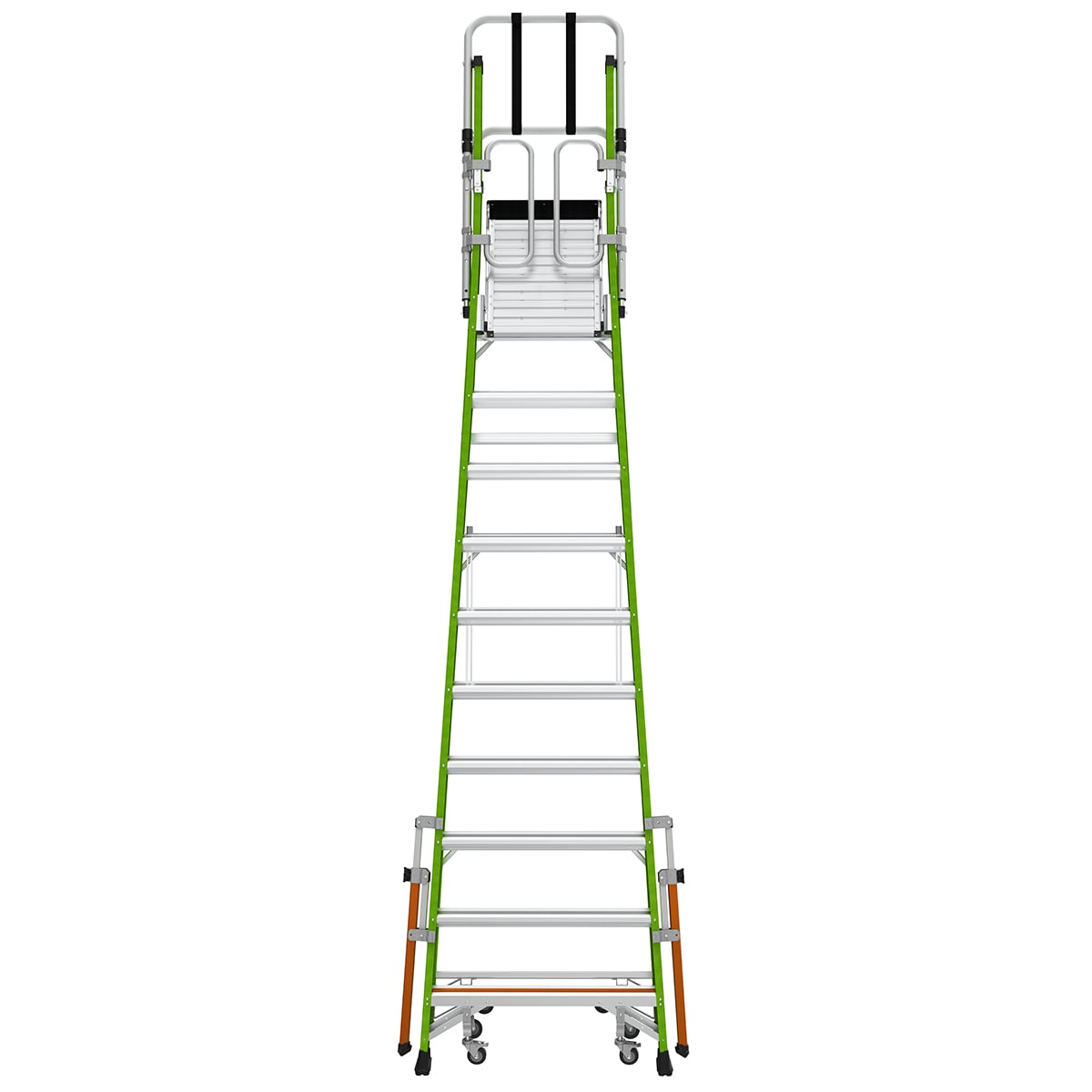 Escalera de plataforma con jaula de seguridad de Little Giant Ladders de 10 pies (15.1 pies de altura alcanzable) Tipo 1A de fibra de vidrio con capacidad de carga de 300 libras.