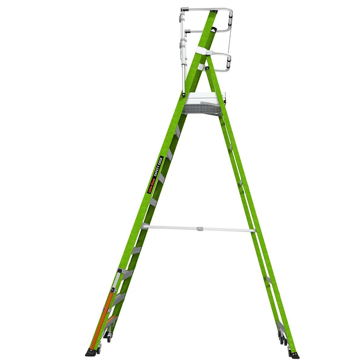 Escalera de plataforma con jaula de seguridad de Little Giant Ladders de 10 pies (15.1 pies de altura alcanzable) Tipo 1A de fibra de vidrio con capacidad de carga de 300 libras.