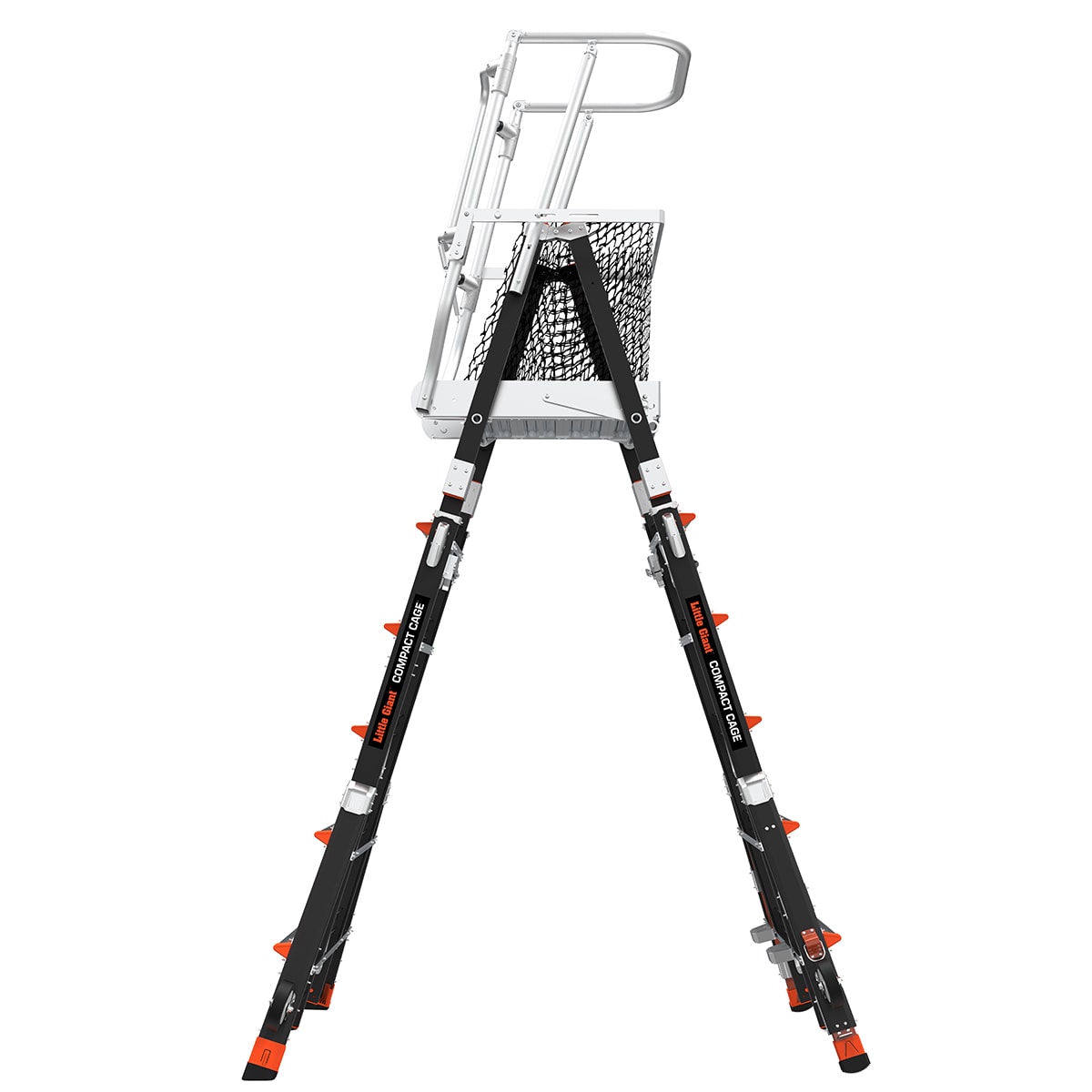 Escalera Telescópica de Plataforma con Jaula Compacta de Little Giant Ladders 6 pies (16.1 pies de altura alcanzable) de Fibra de Vidrio Tipo 1AA - Capacidad de carga de 375 lbs. 19506-815