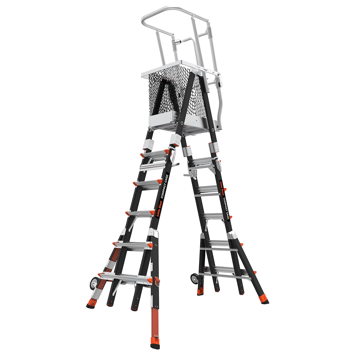 Escalera Telescópica de Plataforma con Jaula Compacta de Little Giant Ladders 6 pies (16.1 pies de altura alcanzable) de Fibra de Vidrio Tipo 1AA - Capacidad de carga de 375 lbs. 19506-815