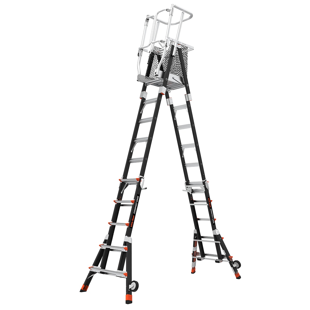 Escalera Telescópica de Plataforma con Jaula Compacta de Little Giant Ladders 6 pies (16.1 pies de altura alcanzable) de Fibra de Vidrio Tipo 1AA - Capacidad de carga de 375 lbs. 19506-815