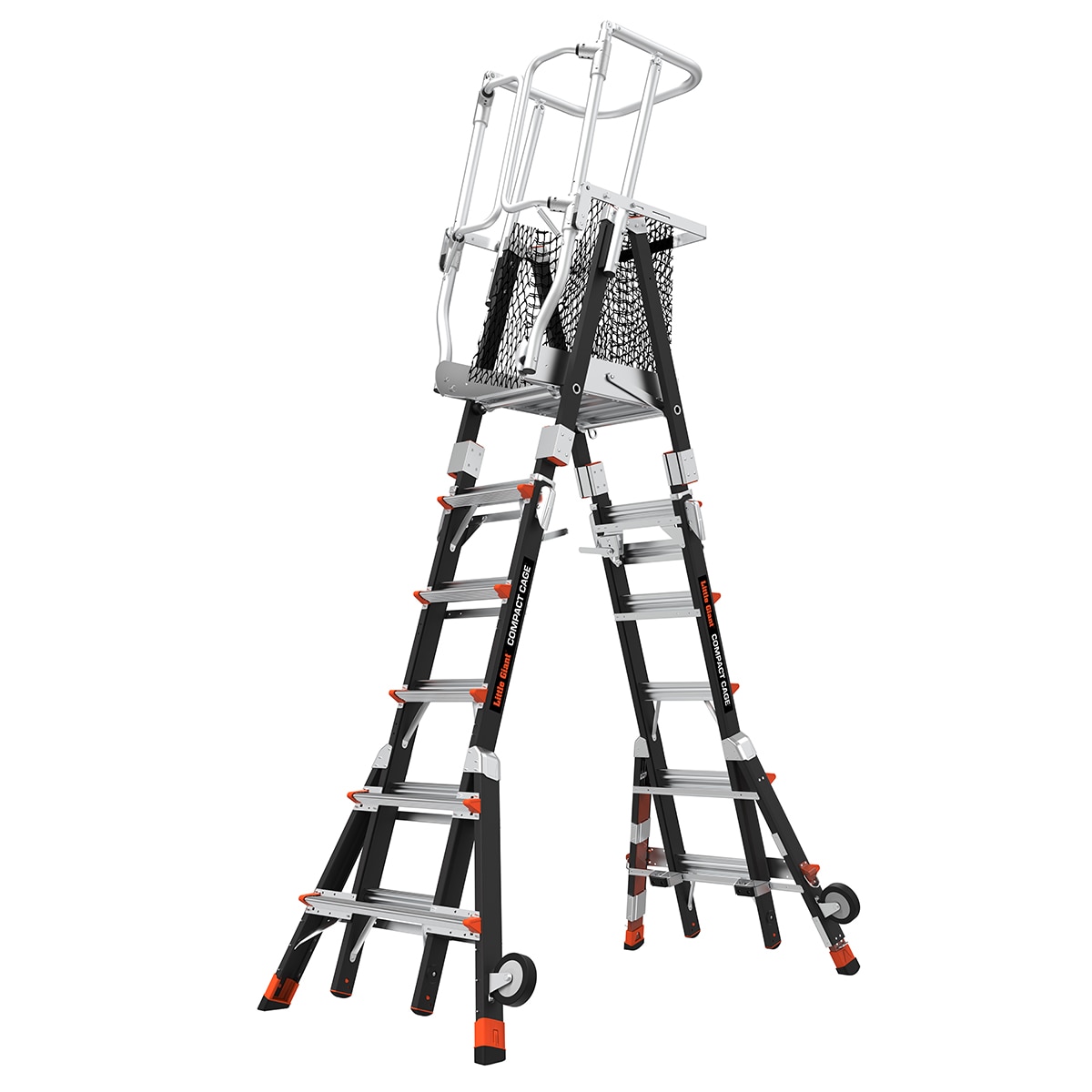 Escalera Telescópica de Plataforma con Jaula Compacta de Little Giant Ladders 6 pies (16.1 pies de altura alcanzable) de Fibra de Vidrio Tipo 1AA - Capacidad de carga de 375 lbs. 19506-815