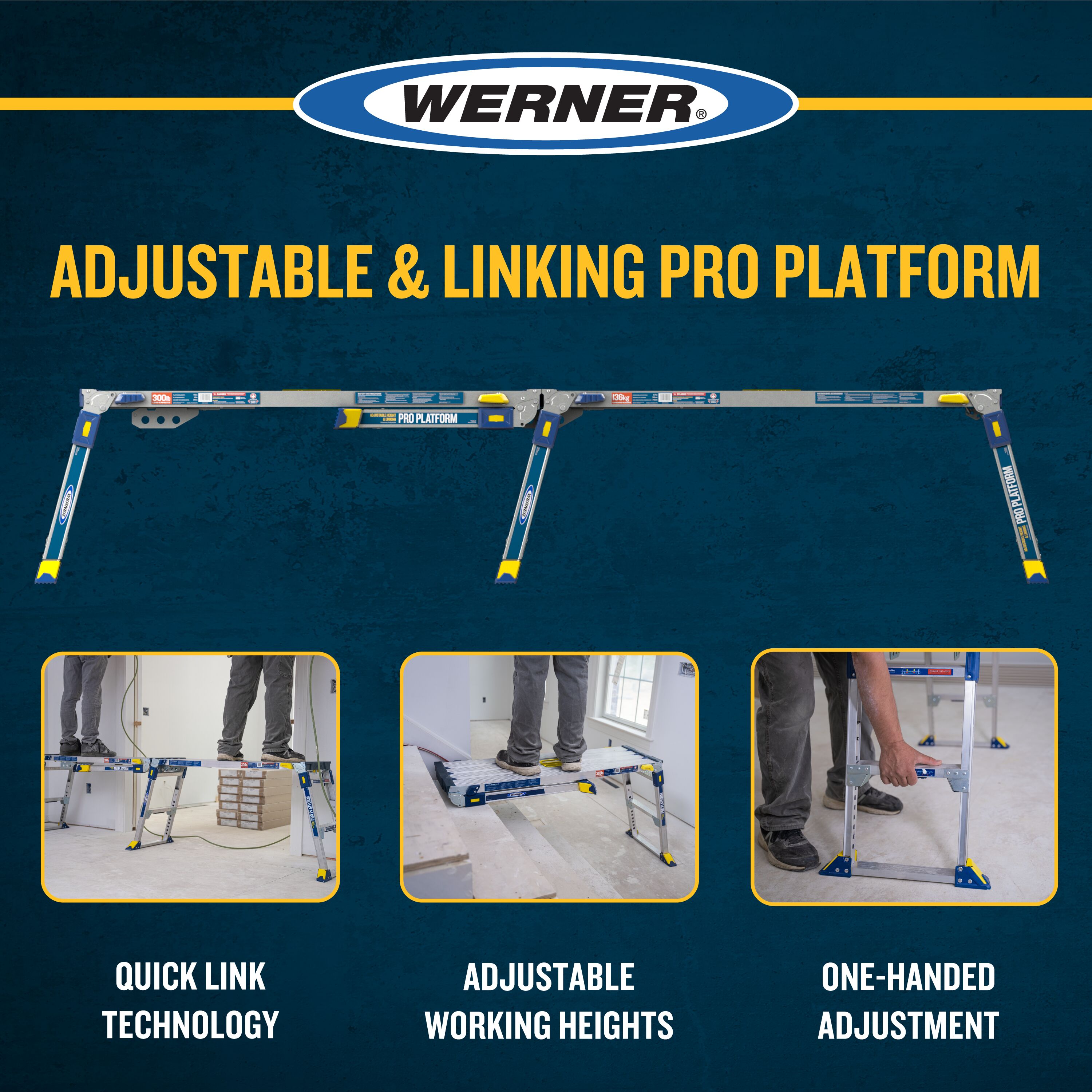 Plataforma de trabajo Werner Pro Linking de Aluminio de 1.7 pies de alto x 3.9 pies de largo con capacidad de 300 libras - Modelo AP-2030L-MP2