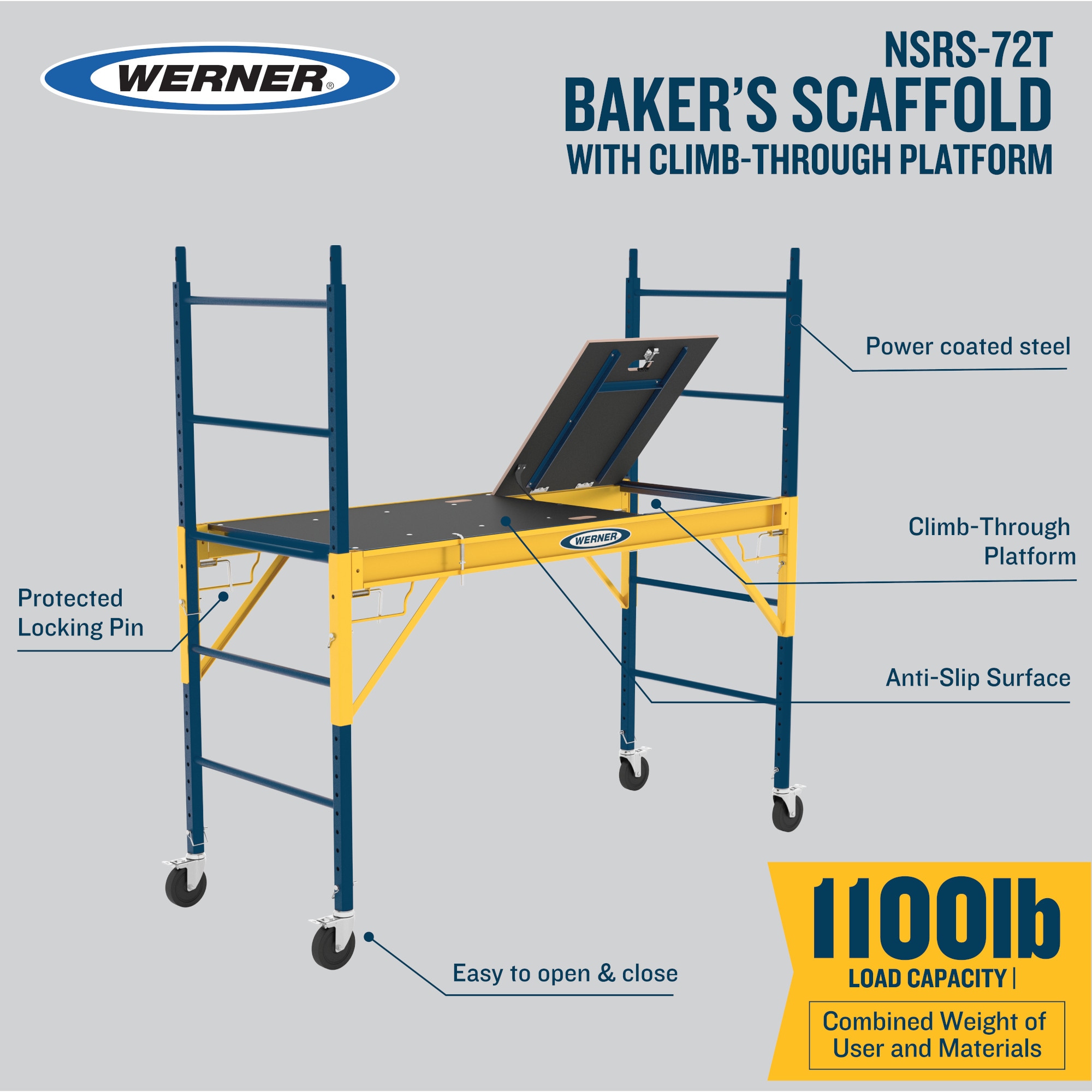 Andamio Baker de Acero de 6 pies de alto x 6 pies de largo con capacidad de 1100 libras NSRS-72T