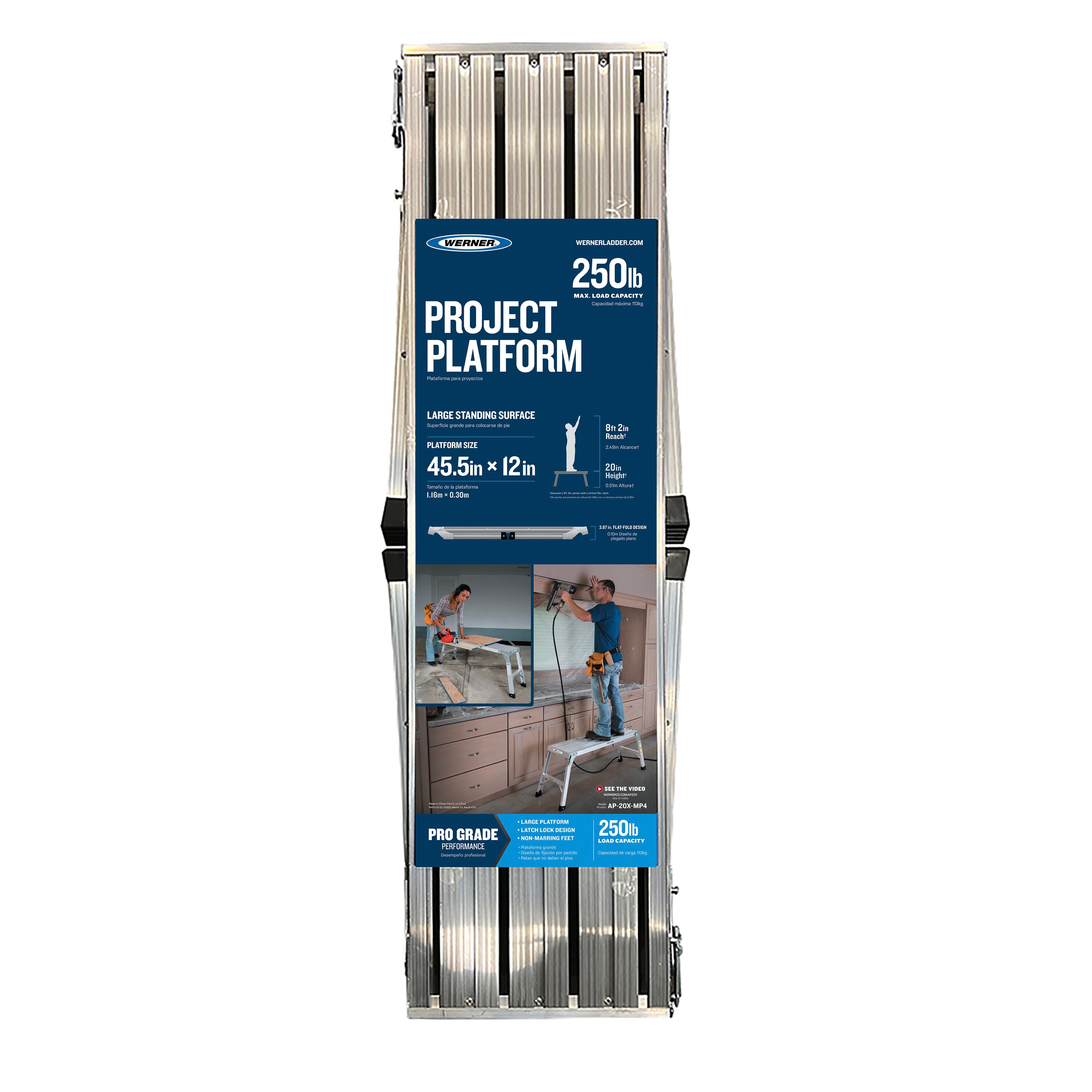 Andamio de Trabajo de Aluminio Werner de 1.7 pies de alto x 3.8 pies de largo con capacidad de 250 libras AP-20X-MP4