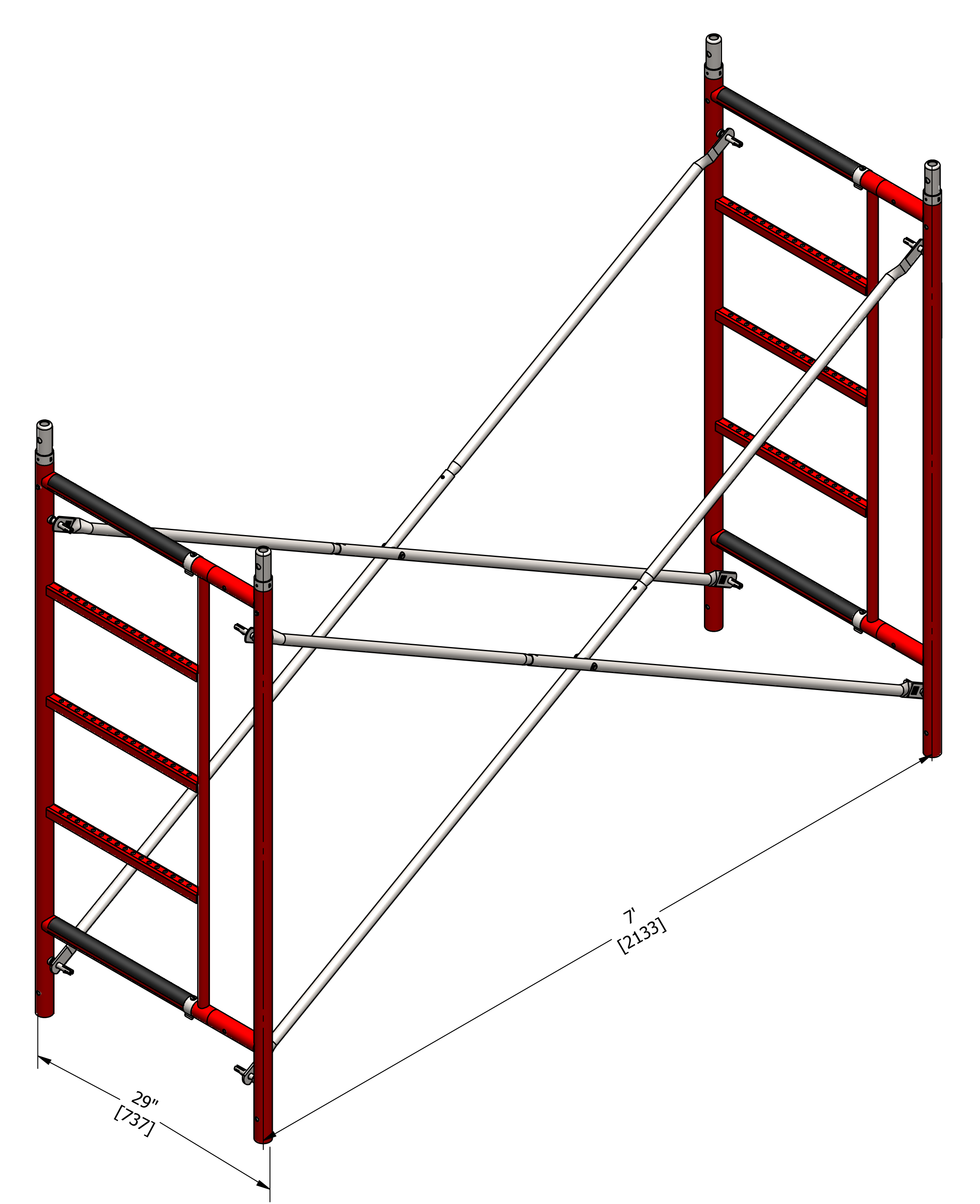 Construcción de Marcos Exteriores/Interiores Tamaño B para Marcos de Albañilería de Acero SCAFFLEX de 5 pies de altura x 1.57 pies de largo Capacidad de 2700 libras Marco de Andamio BFS55KT+BFL