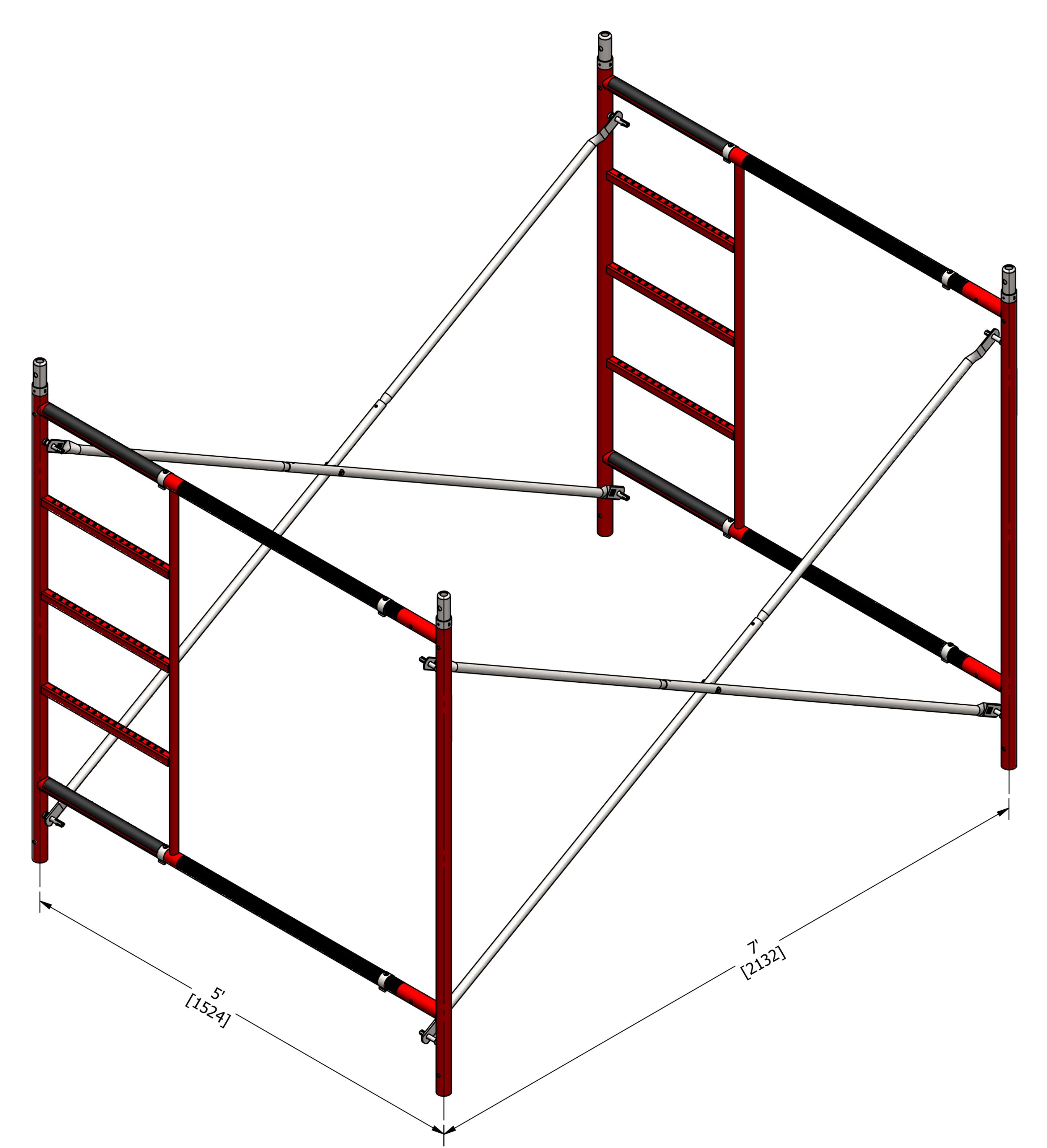 Construcción de Marcos Exteriores/Interiores Tamaño B para Marcos de Albañilería de Acero SCAFFLEX de 5 pies de altura x 1.57 pies de largo Capacidad de 2700 libras Marco de Andamio BFS55KT+BFL