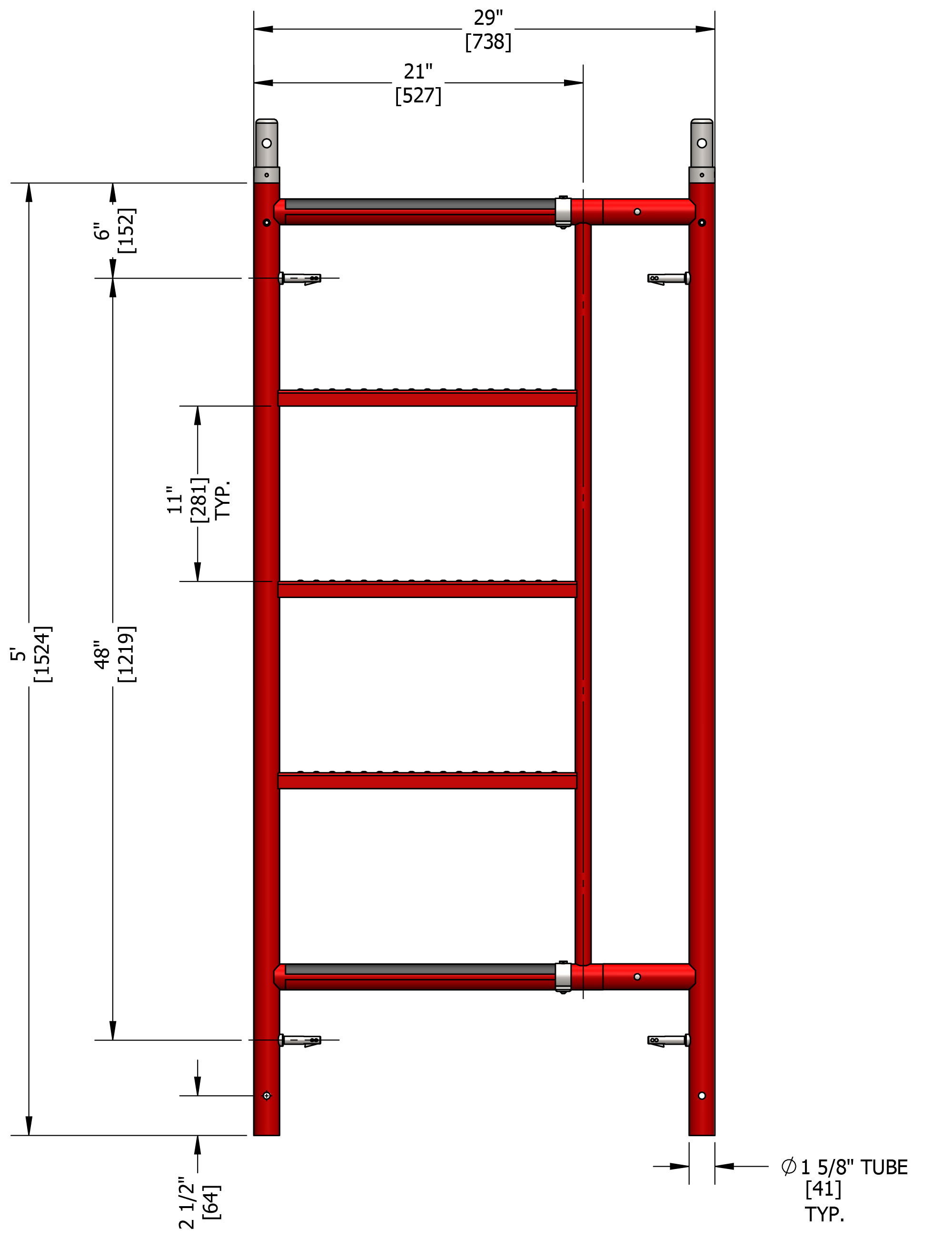 Construcción de Marcos Exteriores/Interiores Tamaño B para Marcos de Albañilería de Acero SCAFFLEX de 5 pies de altura x 1.57 pies de largo Capacidad de 2700 libras Marco de Andamio BFS55KT+BFL