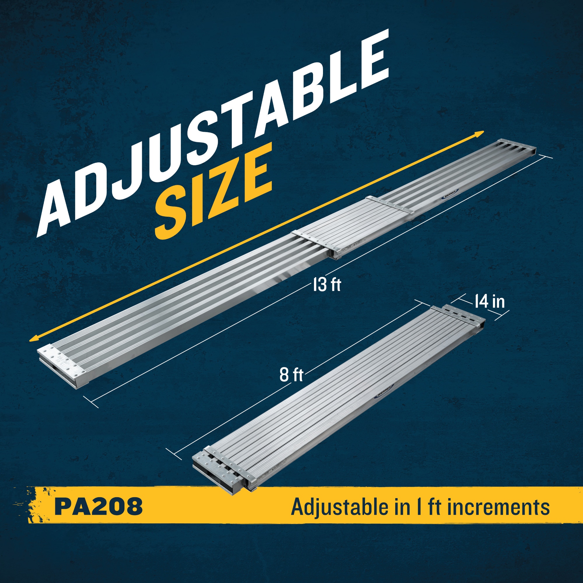 Tablón de andamio de aluminio Werner de 0.2 pies de alto por 8 pies de largo, capacidad de 250 libras - PA208.