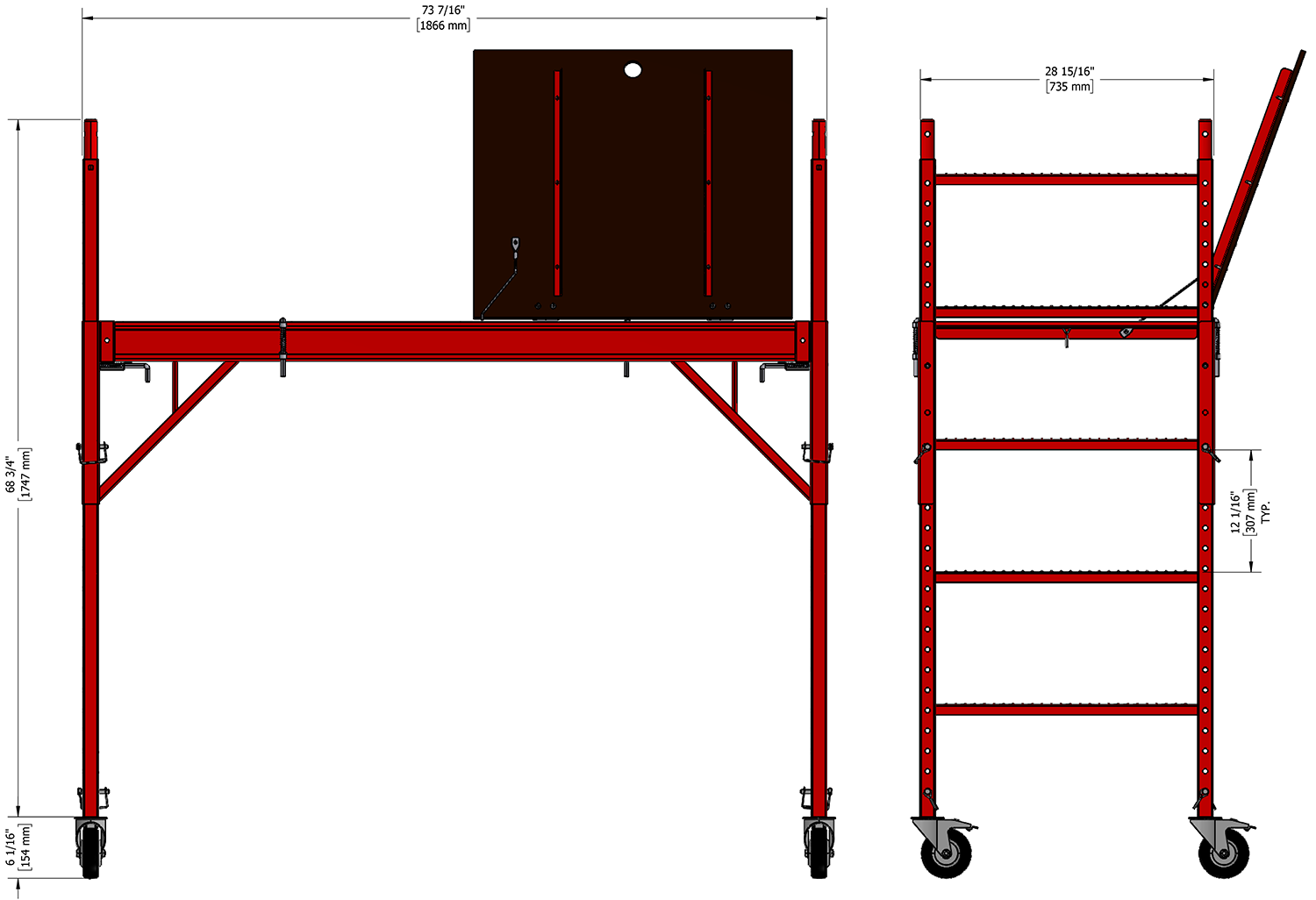 Estructura de Construcción Multiusos de Estilo Panadero de 2 Niveles en Acero, Capacidad de 1100 lb - 4.70 m de Altura x 1.86 m de Largo