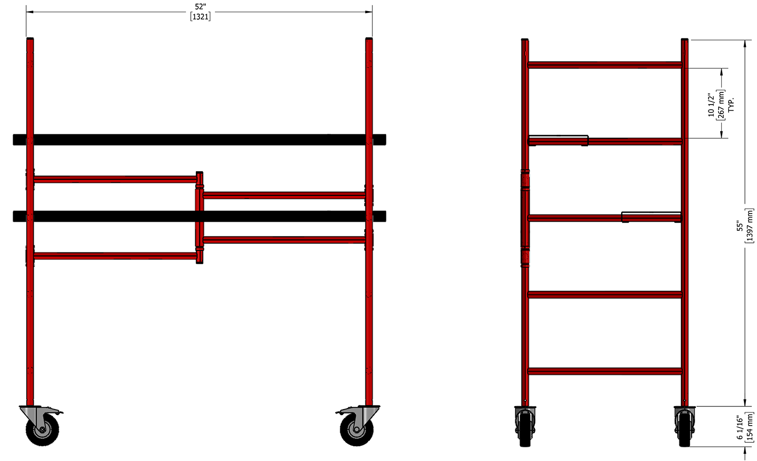 Andamio móvil de acero ajustable con marco de construcción 5.12 pies de alto x 3.65 pies de largo, capacidad de 900 lbs. - Andamio de panadero