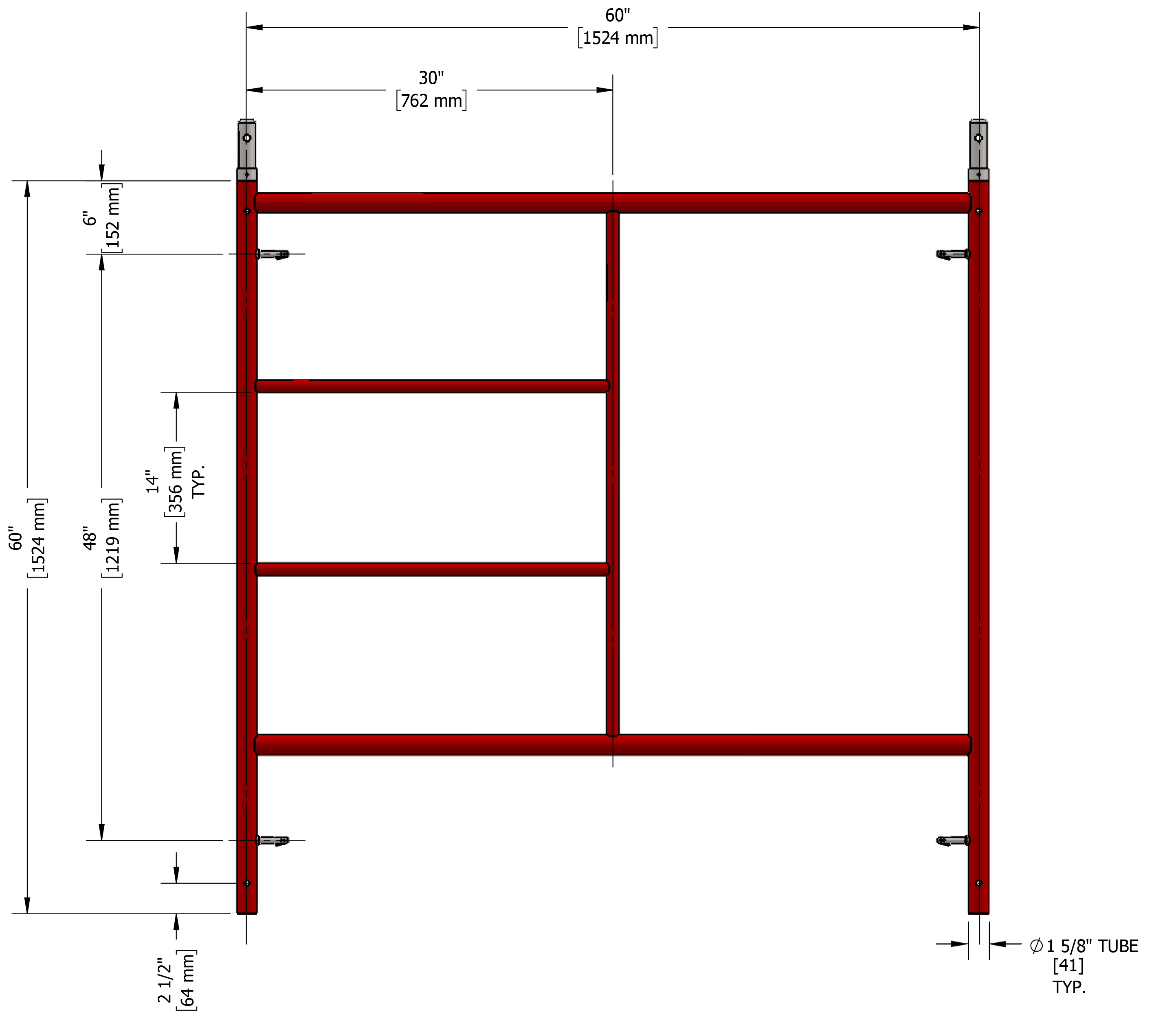 Estructura de andamio para exteriores de albañilería (paquete de 4) Marco de acero de 5.42 pies de alto por 5.14 pies de largo, capacidad de 4900 libras. Marco de andamio BFS5W5HQ48P4+BFL