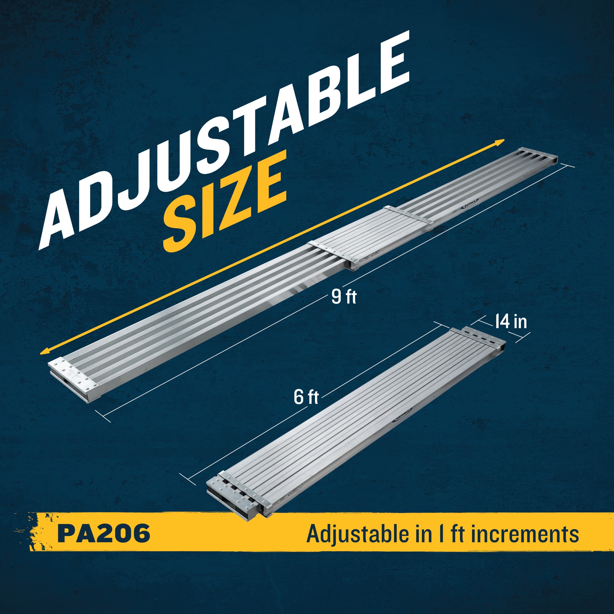 Plataforma de aluminio Werner de 2.5 pies de altura x 6 pies de largo con capacidad de 250.0 lbs. Modelo PA206.
