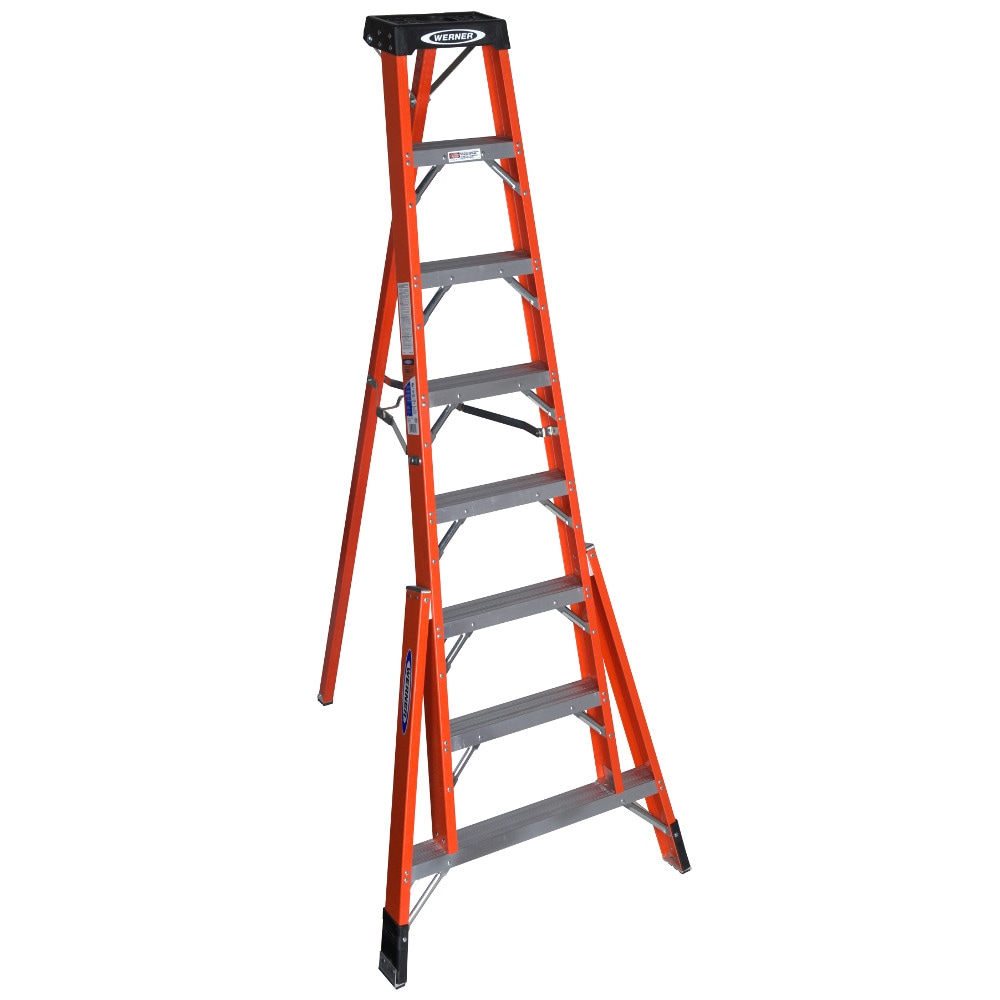 Escalera de trípode de fibra de vidrio de 8 pies (altura de alcance de 12 pies) tipo 1A con capacidad de carga de 300 lbs. FTP6208