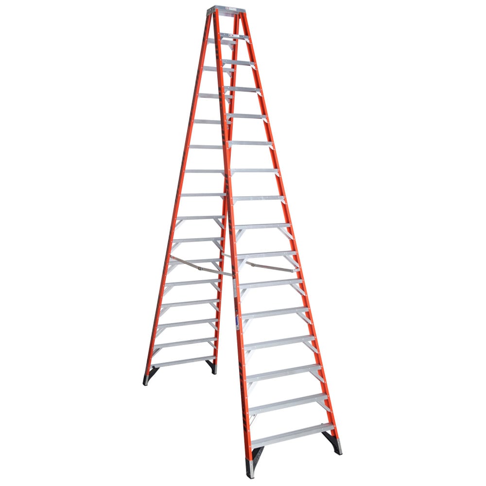 Escalera de tijera de fibra de vidrio Tipo 1A Werner T7400 de 16 pies (20 pies de altura de alcance) con capacidad de carga de 300 lbs. (136 kg) modelo T7416.