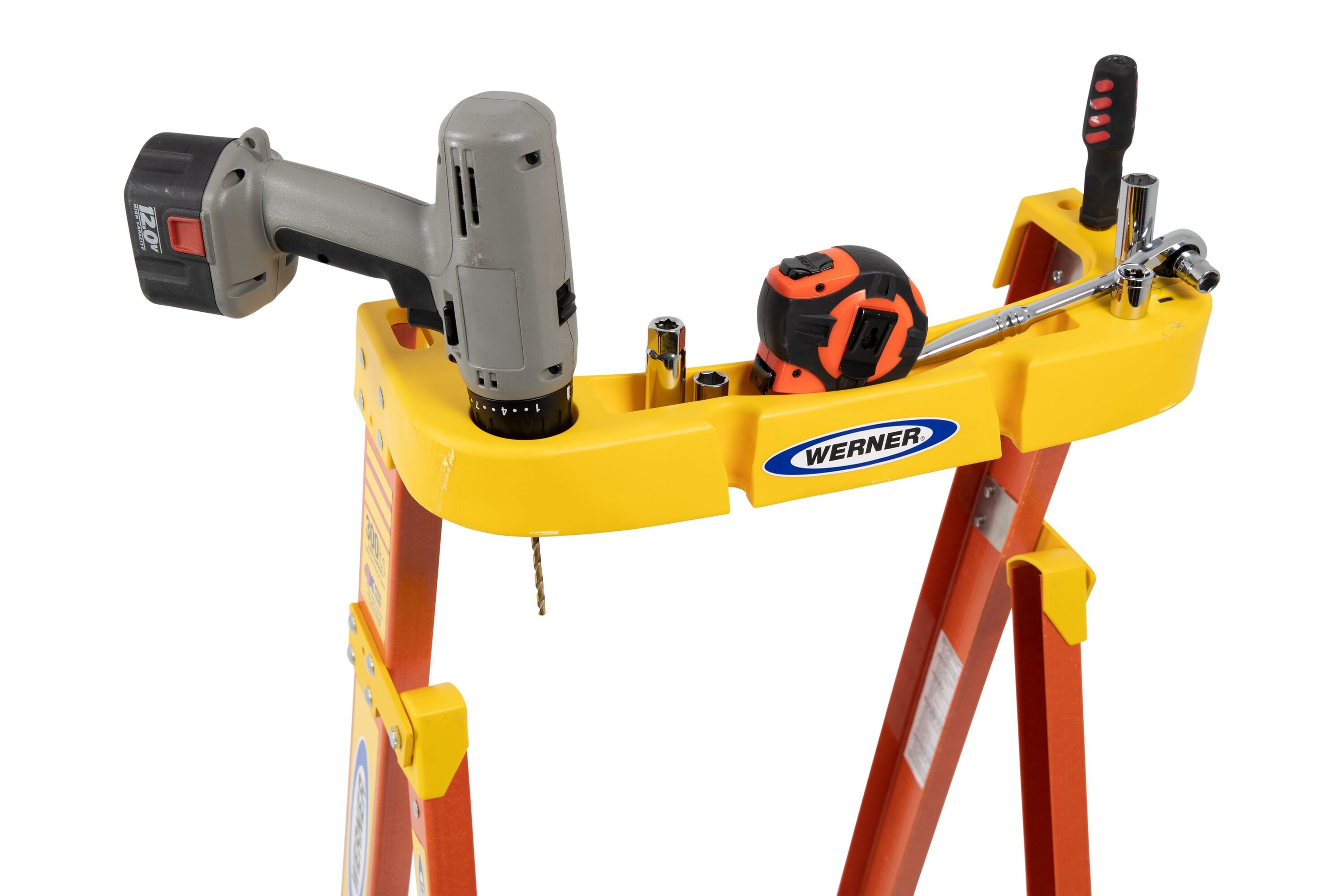 Escalera de plataforma PD6200 de fibra de vidrio de 7 pies (10 pies de altura de alcance) tipo 1A con capacidad de carga de 300 lbs. Modelo PD6204-4C