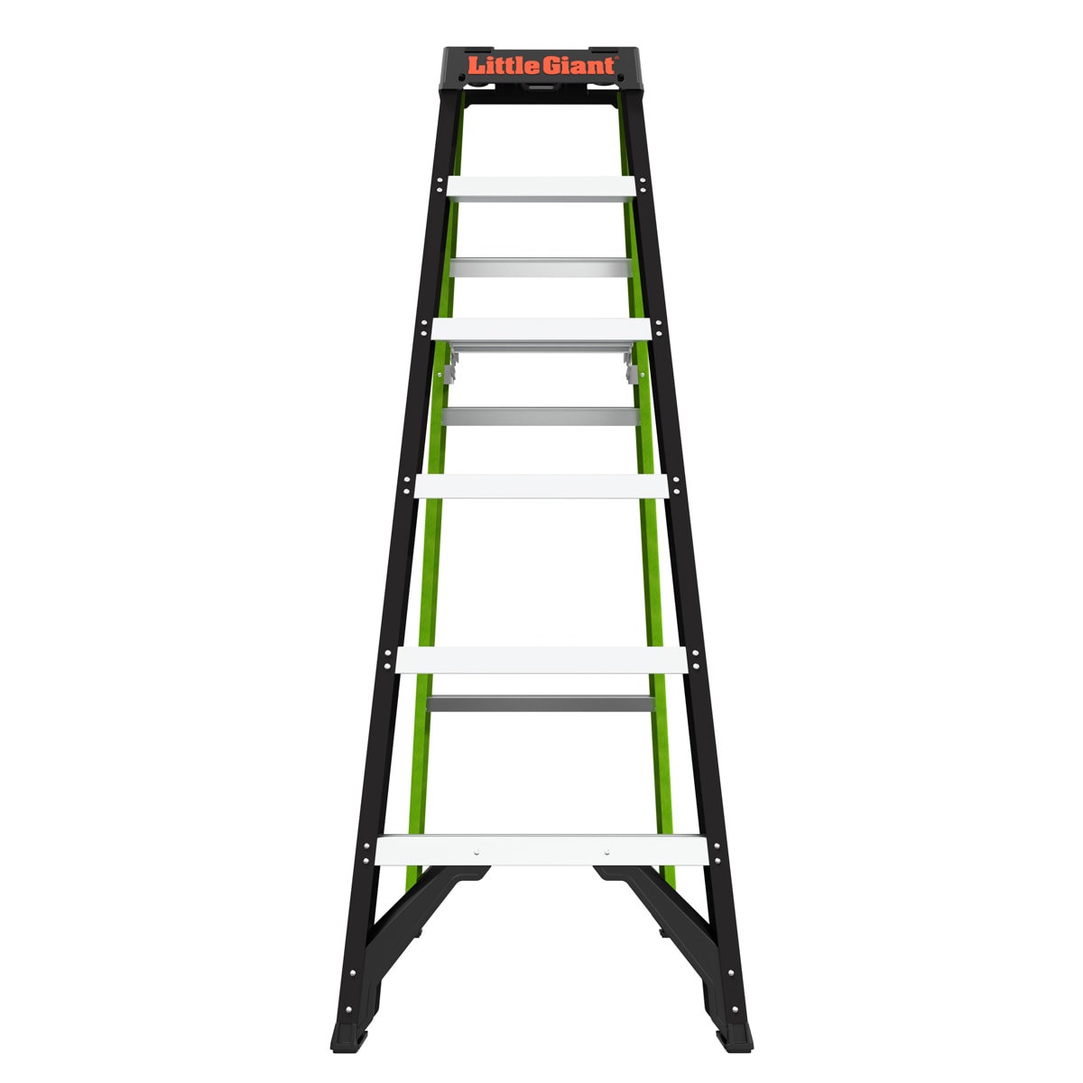Escalera de tijera de fibra de vidrio de 6 pies (altura de alcance de 10.4 pies) Little Giant Ladders A-Force, capacidad de carga de 250 libras, modelo 15766-002.