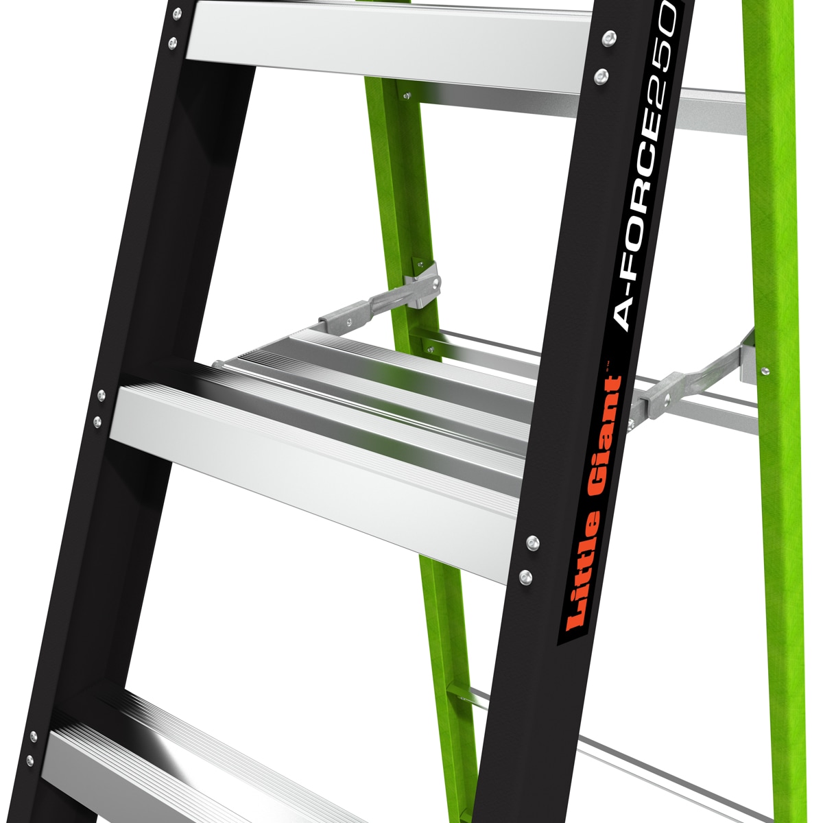 Escalera de tijera de fibra de vidrio de 6 pies (altura de alcance de 10.4 pies) Little Giant Ladders A-Force, capacidad de carga de 250 libras, modelo 15766-002.