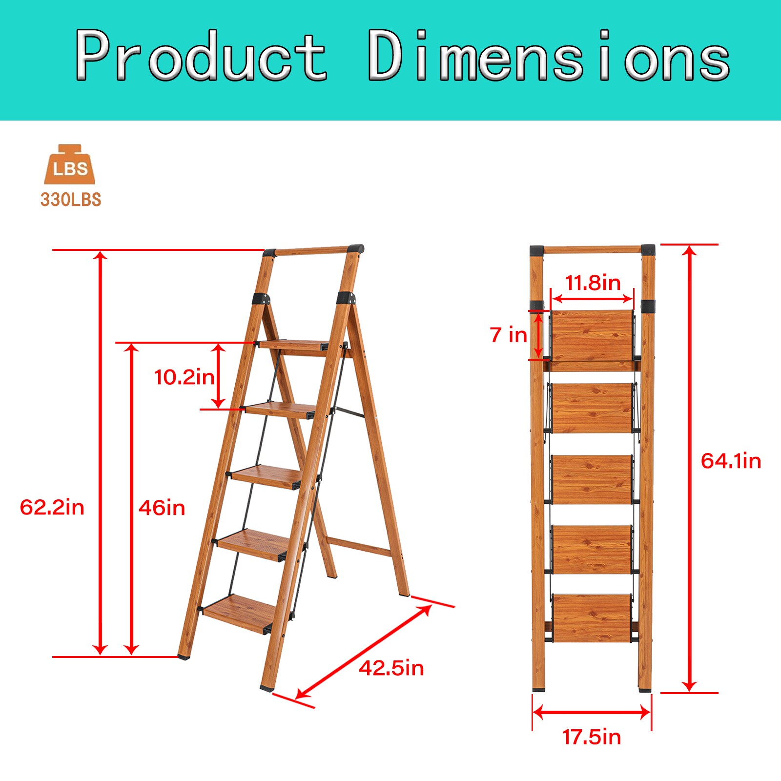Escalera de aluminio Maocao Hoom de 5.18 pies (altura de alcance de 9.5 pies) tipo 1A, capacidad de carga de 300 libras. Modelo JL-A4-L5M
